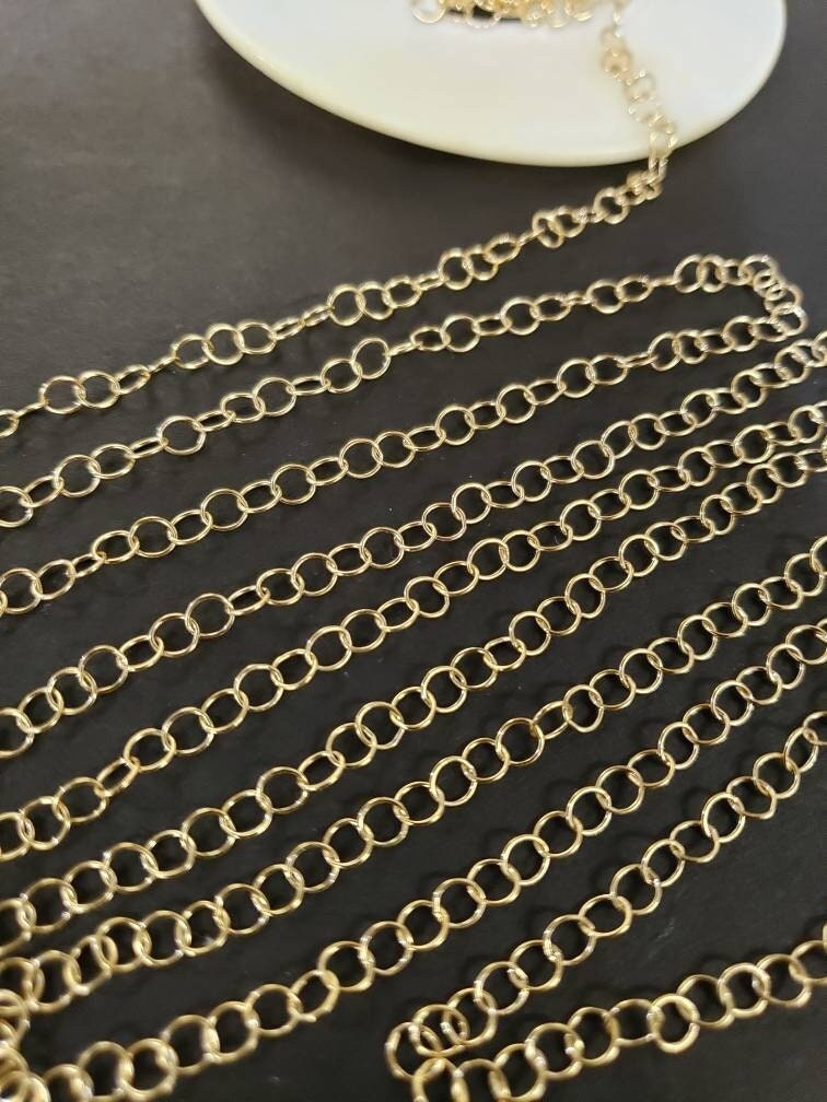 14K Gold Filled 3.5mm round cable chain, Made in Italy, high Quality, jewelry making Chain by the foot .