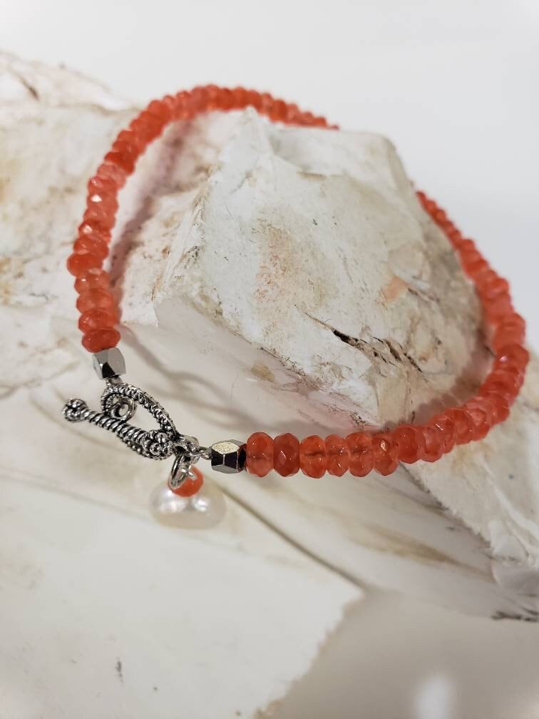 4mm Gemstone Bracelet/Anklet Bali Toggle Clasp, Freshwater Pearl Amethyst, Carnelian, Ruby Zoisite, Black onyx, Apatite, Chrysoprase