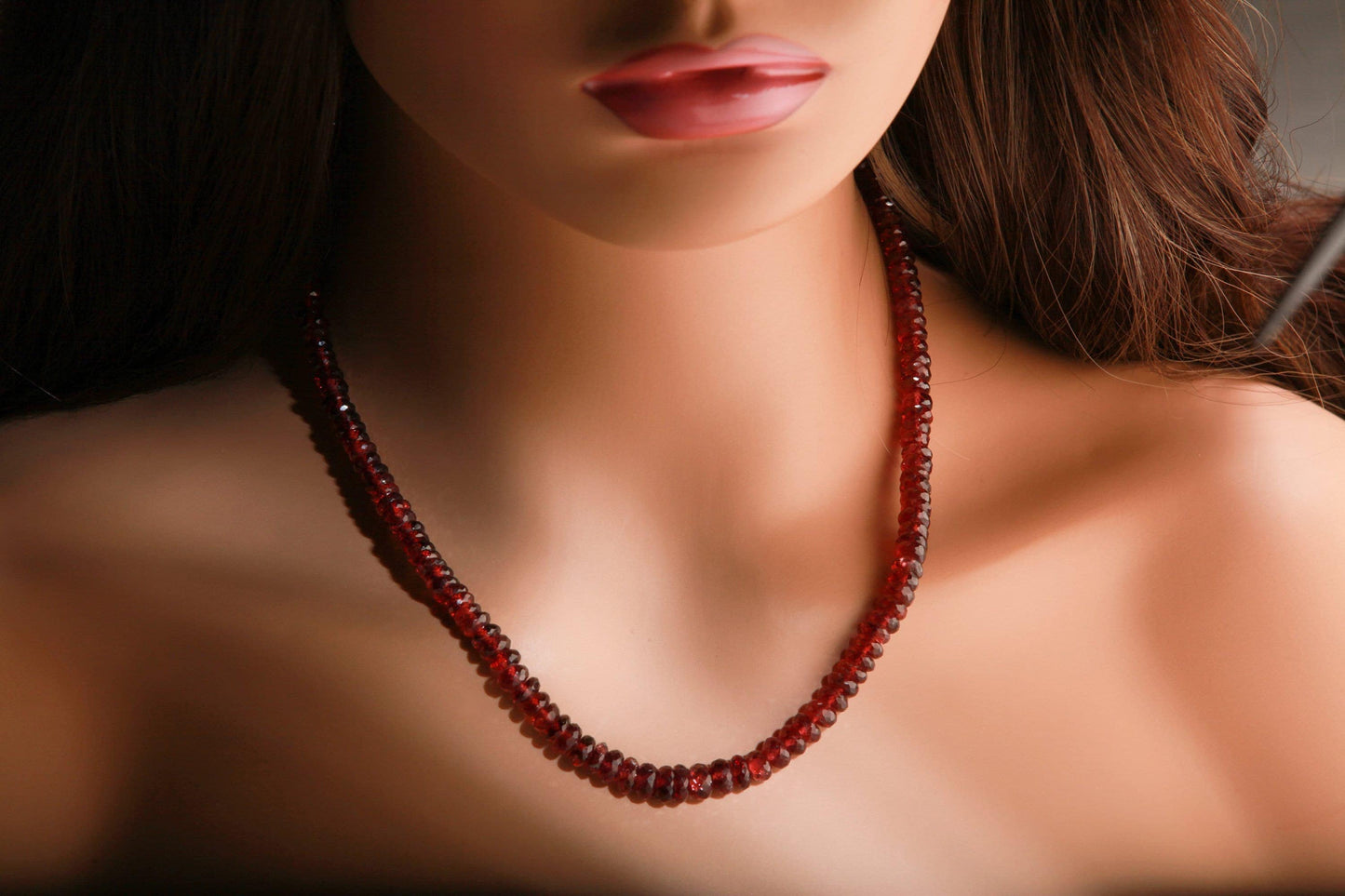 Genuine Garnet large AAA Faceted Rondelle Graduated 5-7mm 16&quot; Necklace with 3&quot; Rhodium Extension Chain, January Birthstone, precious gift .
