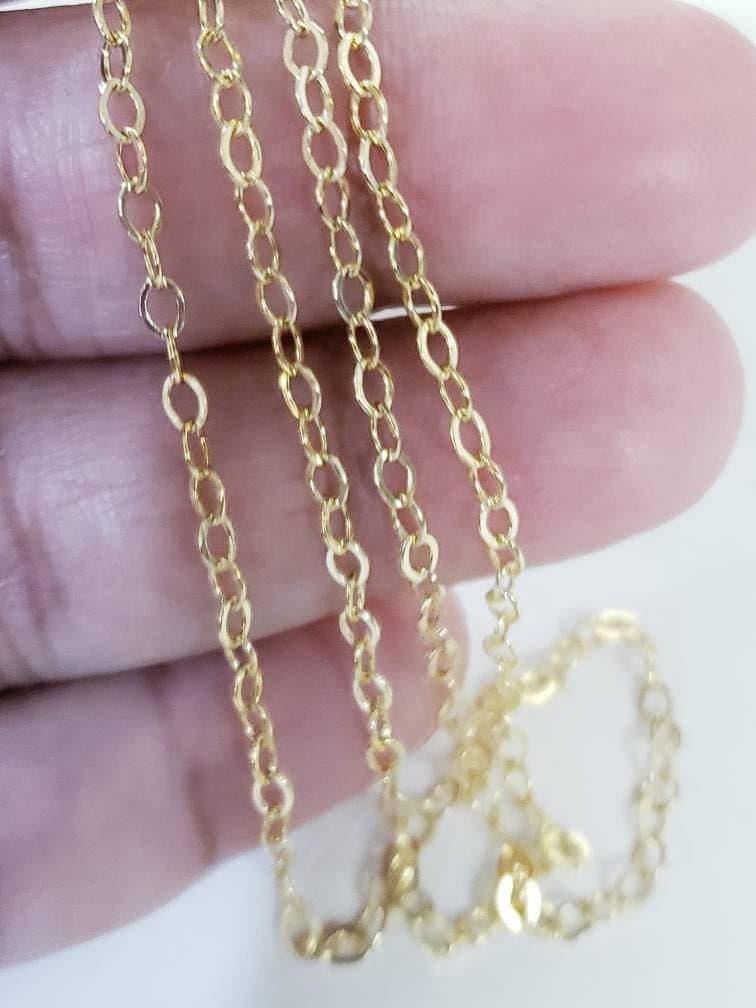 14K Gold filled chain 2.3mm small flat cable chain. Made in Italy, 14/20 Gold filled, high quality for Jewelry making, by the foot.