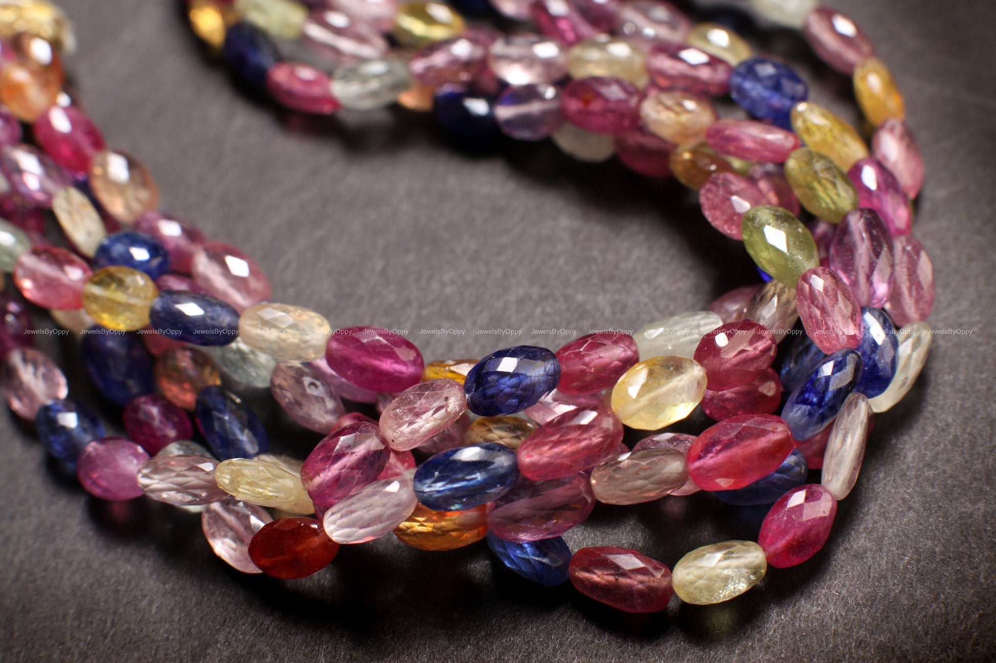 Multi Sapphire Faceted Oval, Natural 5x7-6x10mm Shaded Faceted clear AAA quality Puffed Oval Gemstone, Jewelry making Beads 6", 12" Strand.