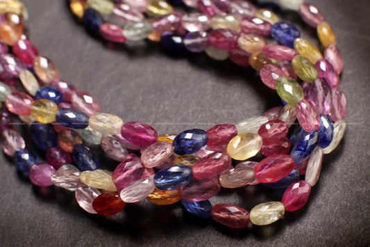 Multi Sapphire Faceted Oval, Natural 5x7-6x10mm Shaded Faceted clear AAA quality Puffed Oval Gemstone, Jewelry making Beads 6", 12" Strand.