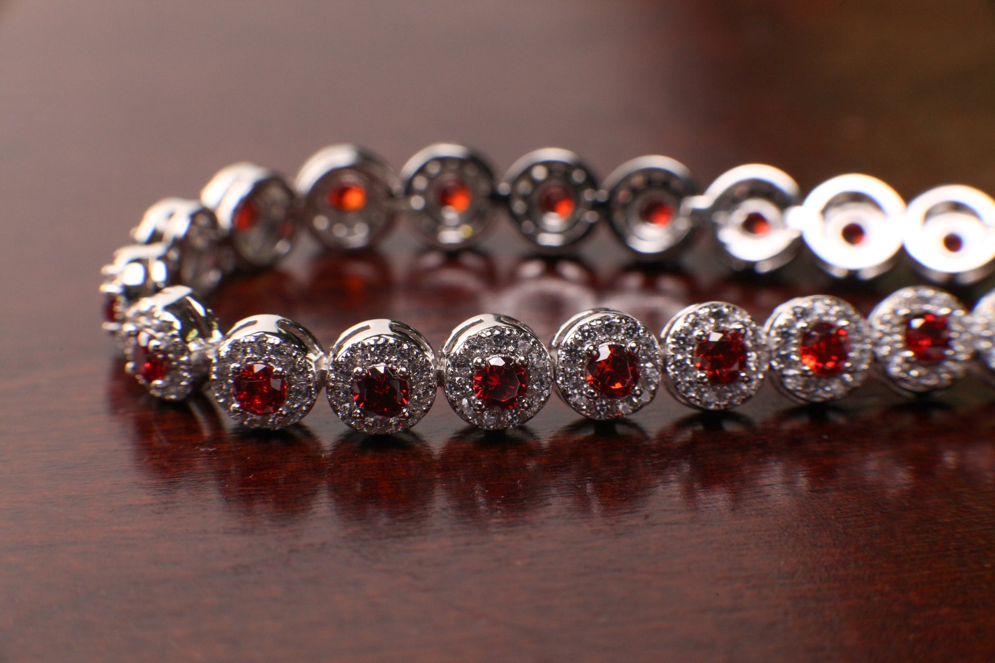 Garnet round shape 6mm CZ Diamond setting 925 Sterling Silver Tennis Bracelet with Double Safety Lock 7" beautiful gift