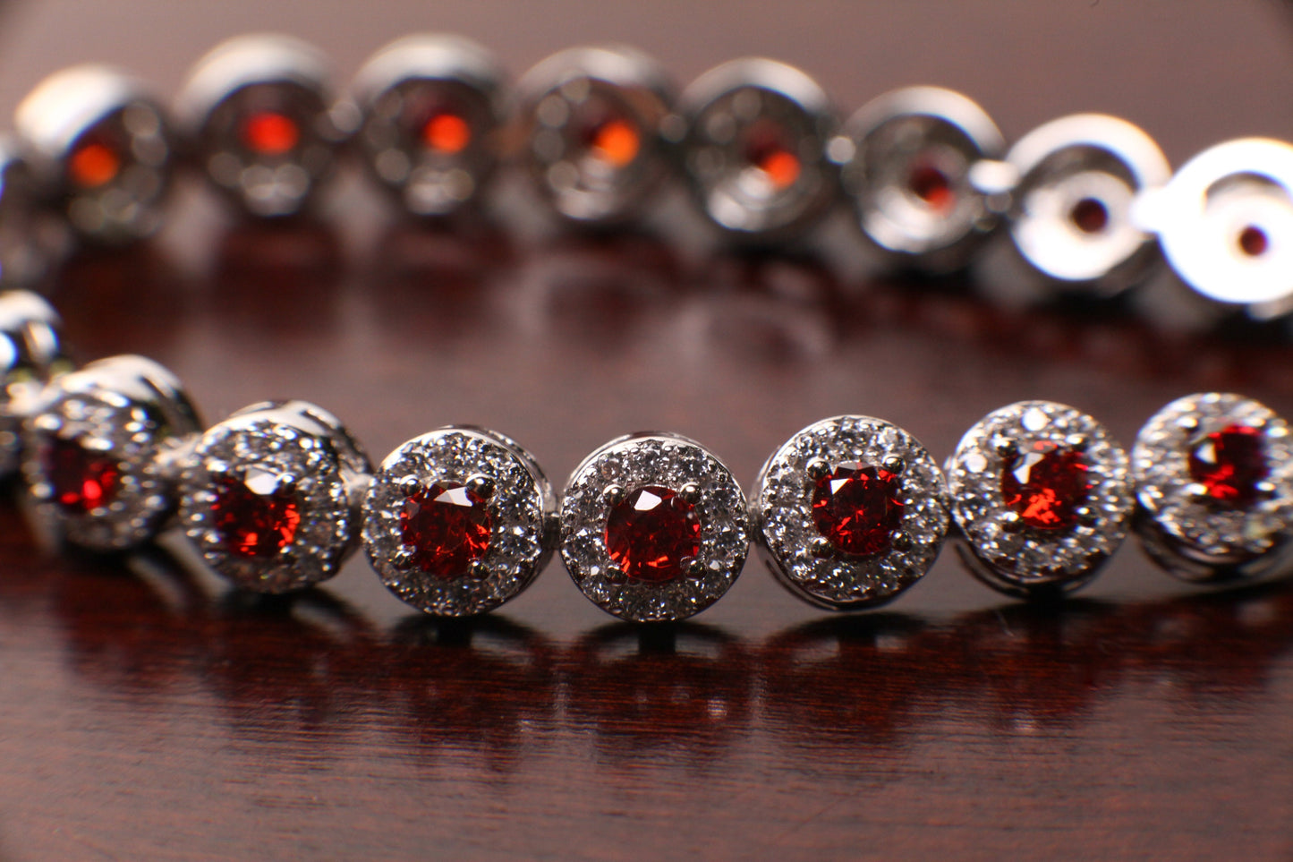 Garnet round shape 6mm CZ Diamond setting 925 Sterling Silver Tennis Bracelet with Double Safety Lock 7" beautiful gift