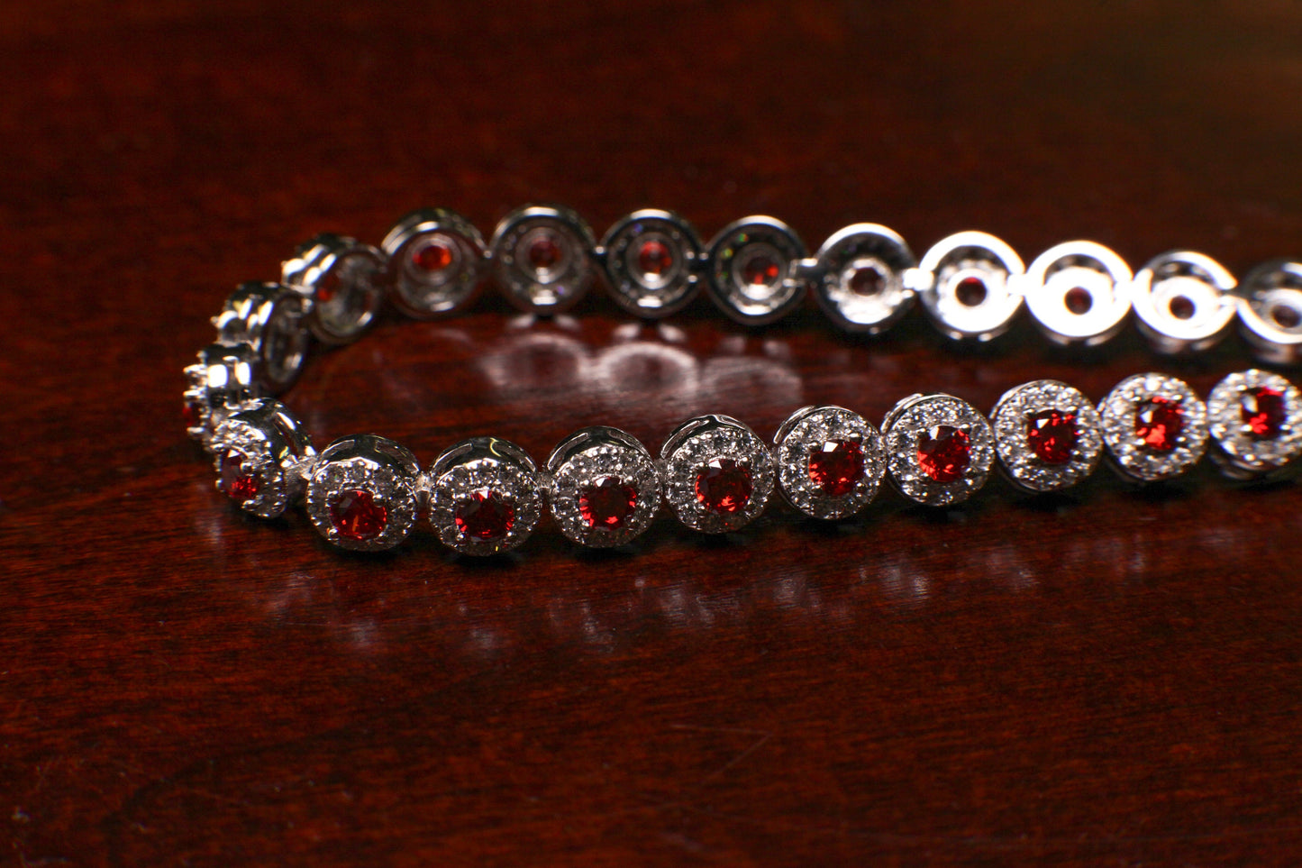 Garnet round shape 6mm CZ Diamond setting 925 Sterling Silver Tennis Bracelet with Double Safety Lock 7" beautiful gift