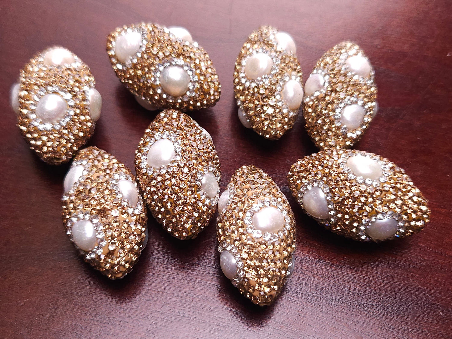 Freshwater Pearl with Gold Crystal Pave Rhinestone Handmade Fancy Focal Bead, 18x30mm, 1 pc, Jewelry Making Bling Bead
