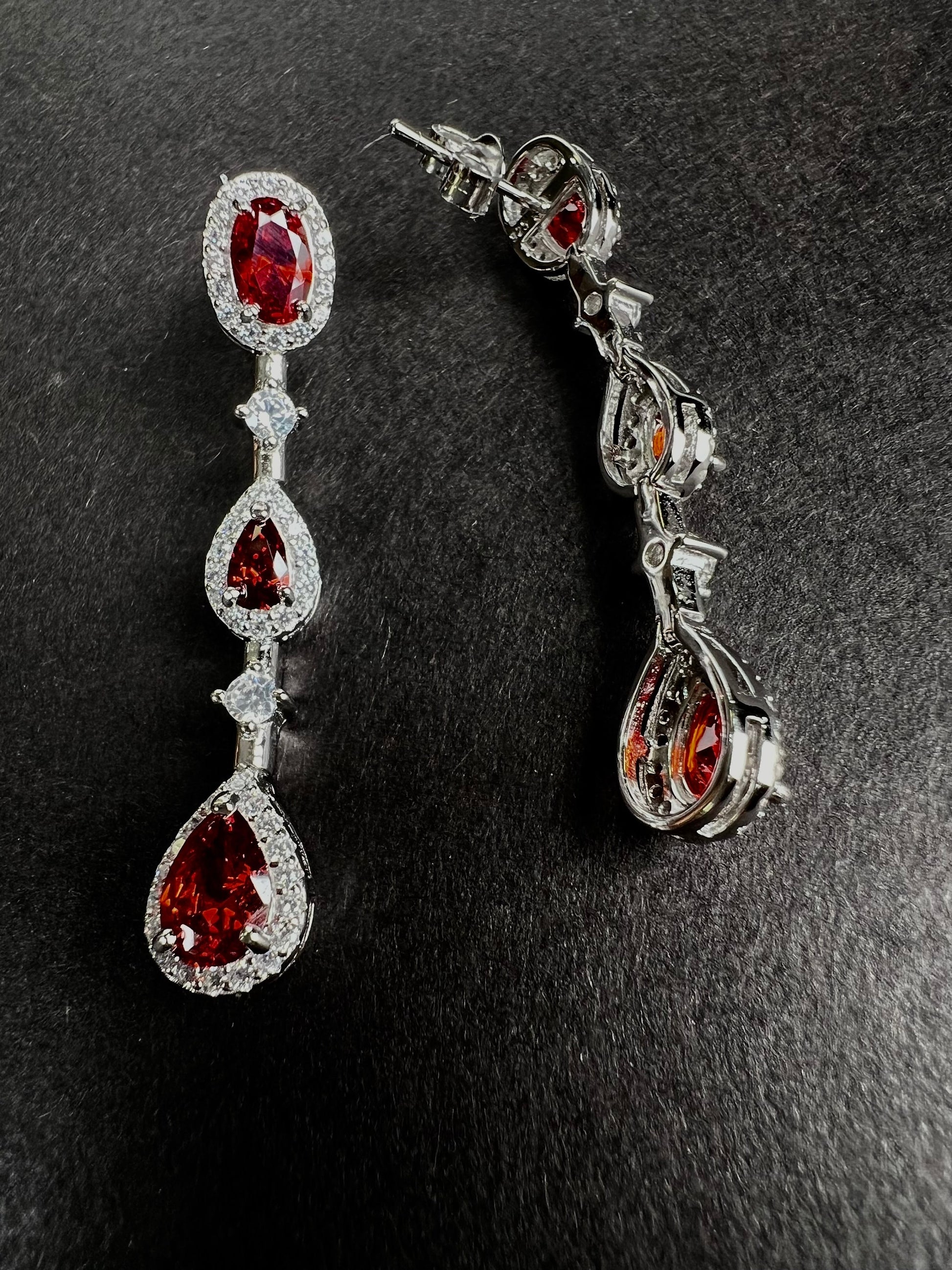 Garnet 925 Sterling Silver earrings. Mozambique Garnet Teadrop 6x40mm dangling on CZ diamond setting Earrings, 925 stamped, gift for her
