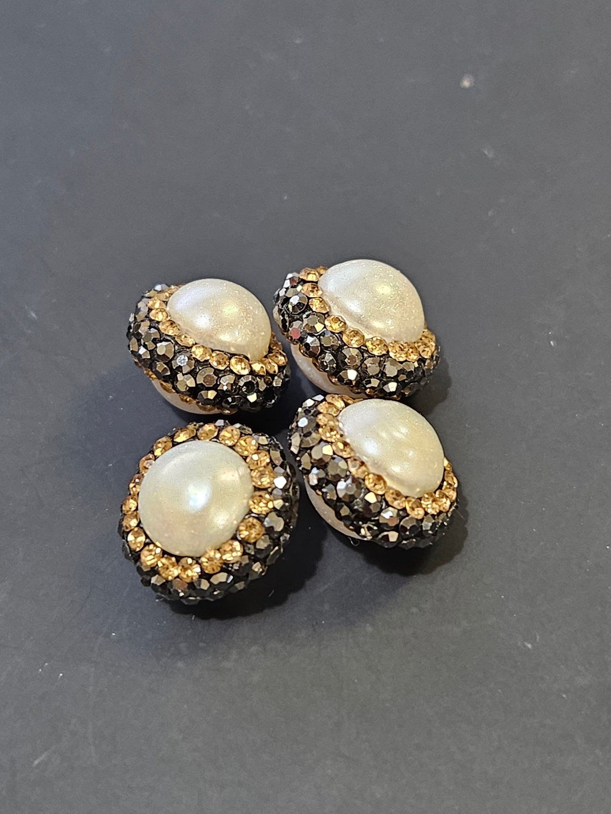 Fresh water natural pearl rhinestone crystal inlaid pave ball, 14mm round, center drilled, black and white crystal line focal spacer bead.