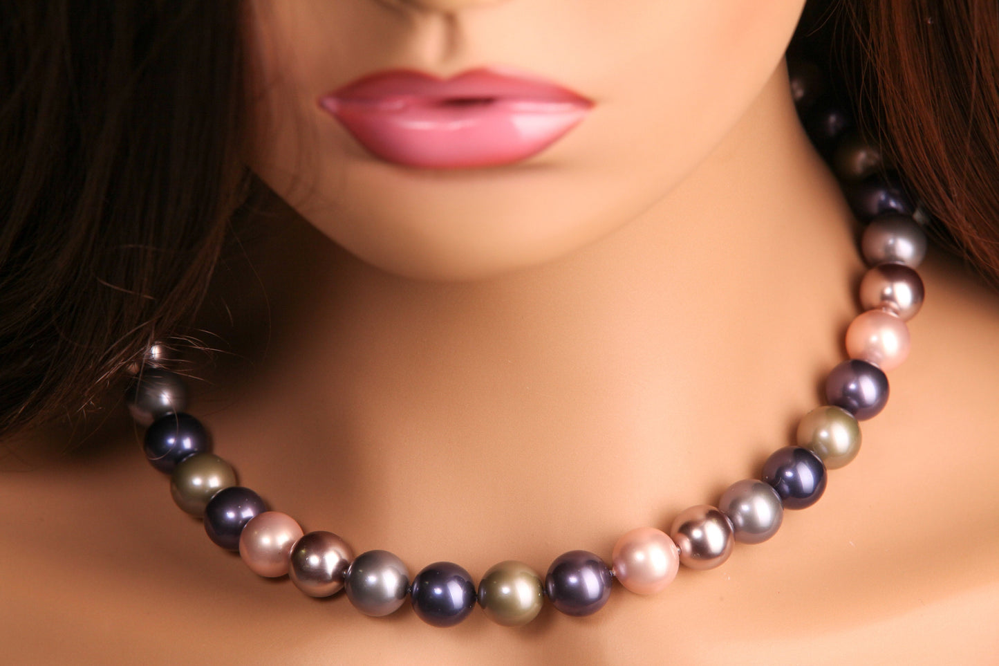 Tri color pink purple 12mm Multi South Seashell Pearl Necklace, Bridal ,Evening wear, party, Elegant gift