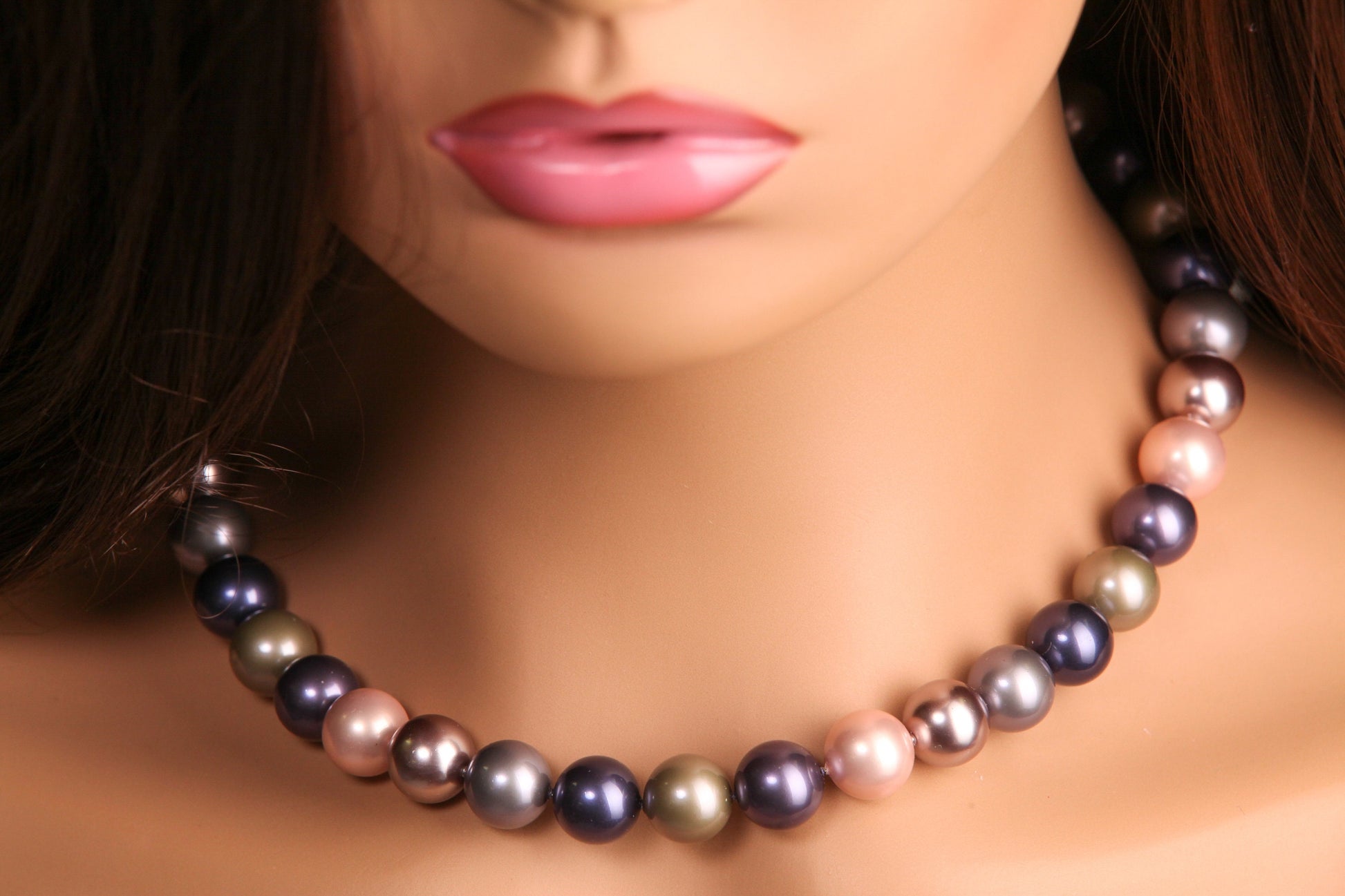 Tri color pink purple 12mm Multi South Seashell Pearl Necklace, Bridal ,Evening wear, party, Elegant gift