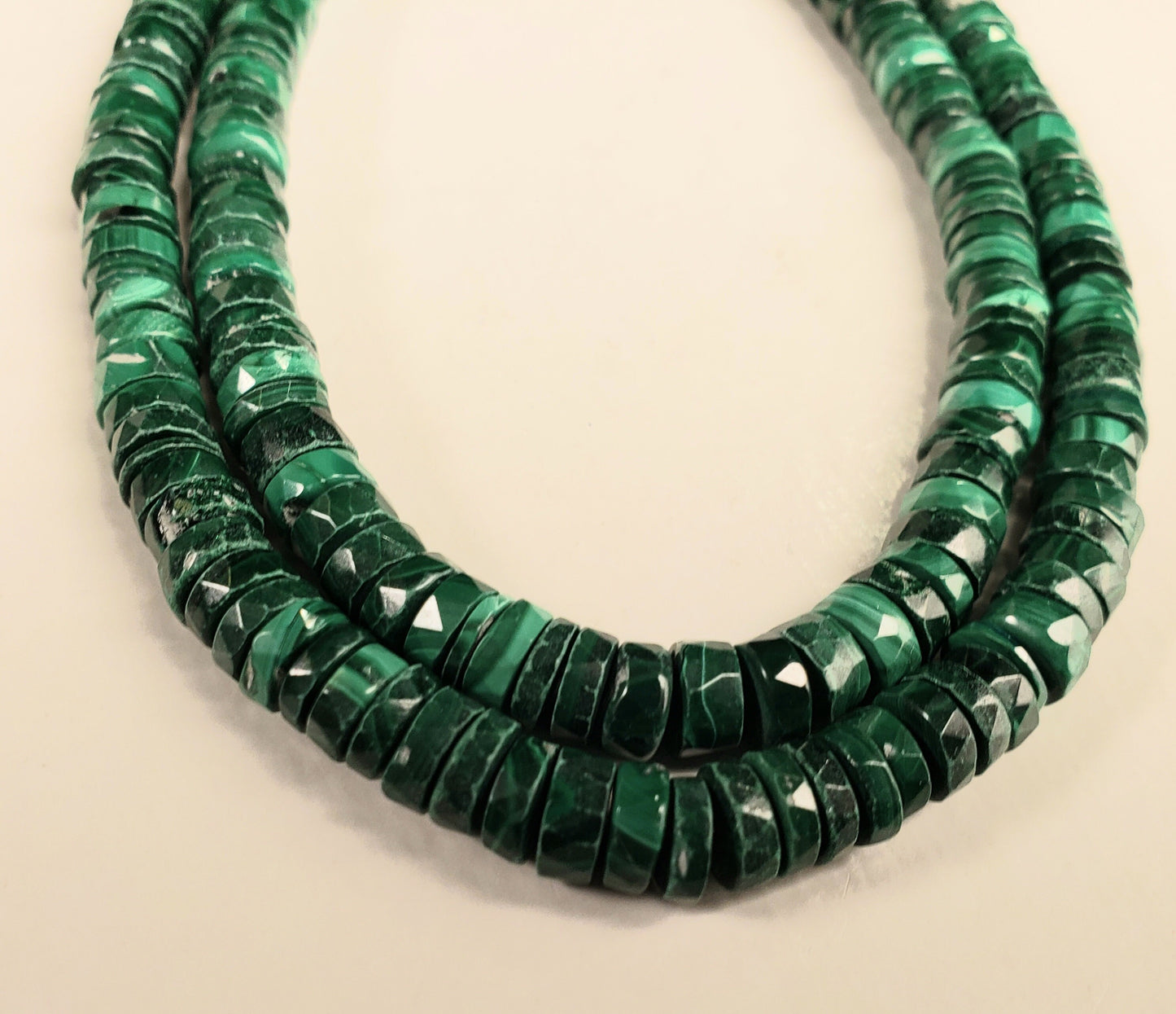 Natural Malachite 6.8-7mm Faceted Heishe AAA for Jewelry Making, Necklace, Bracelet, Gift, Gemstone Green Beads 4"/8" Strand