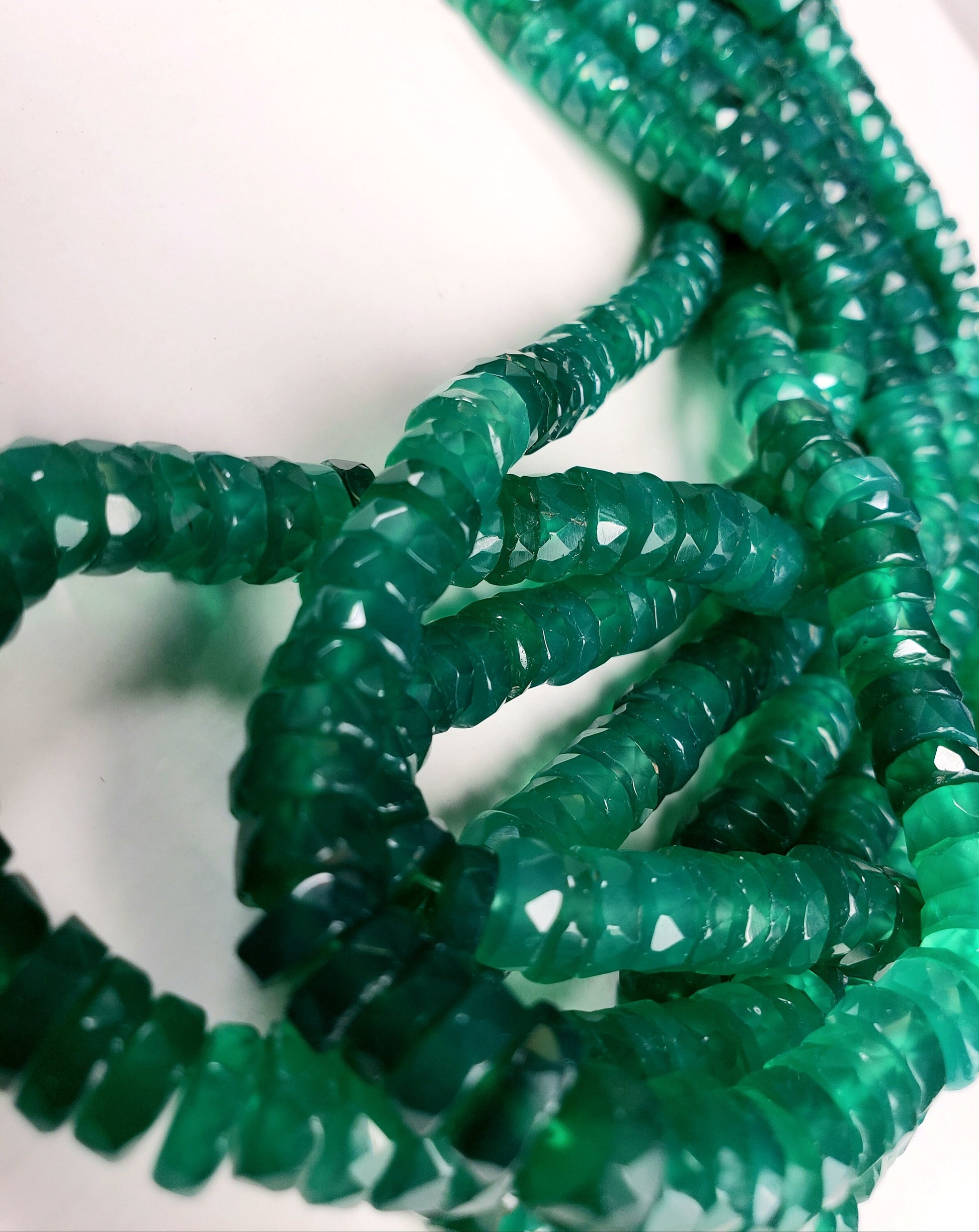 Natural Green Onyx shaded Faceted tyre heishi 7-7.5mm beads AAA quality beautiful green beauty beads 4”,8” strand