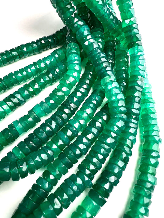 Natural Green Onyx shaded Faceted tyre heishi 7-7.5mm beads AAA quality beautiful green beauty beads 4”,8” strand