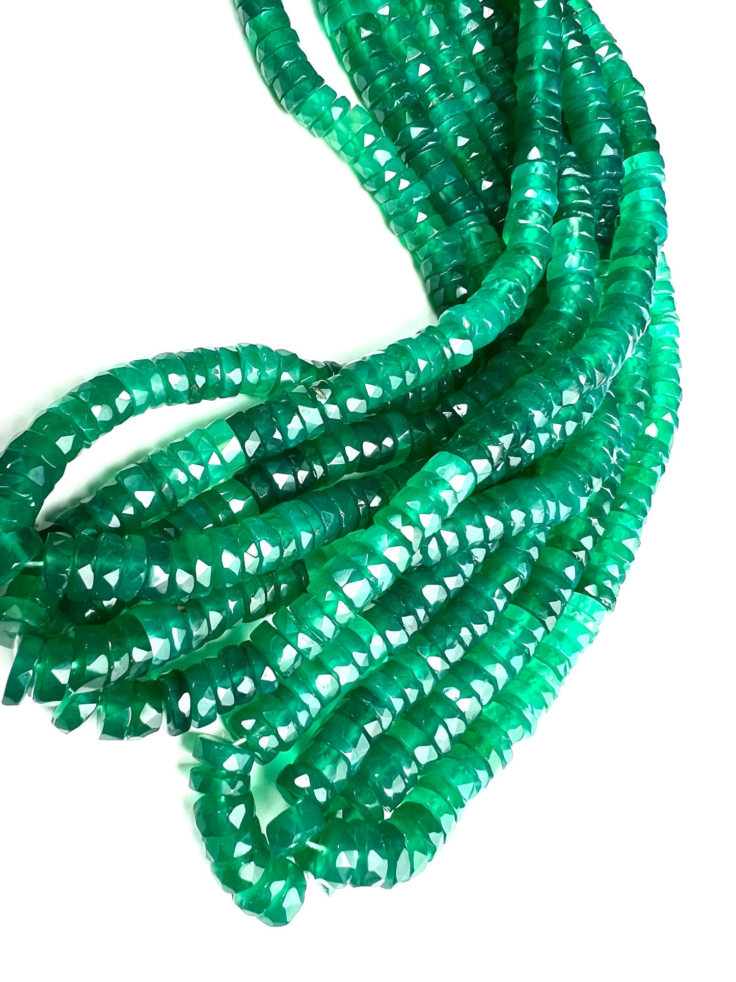 Natural Green Onyx shaded Faceted tyre heishi 7-7.5mm beads AAA quality beautiful green beauty beads 4”,8” strand