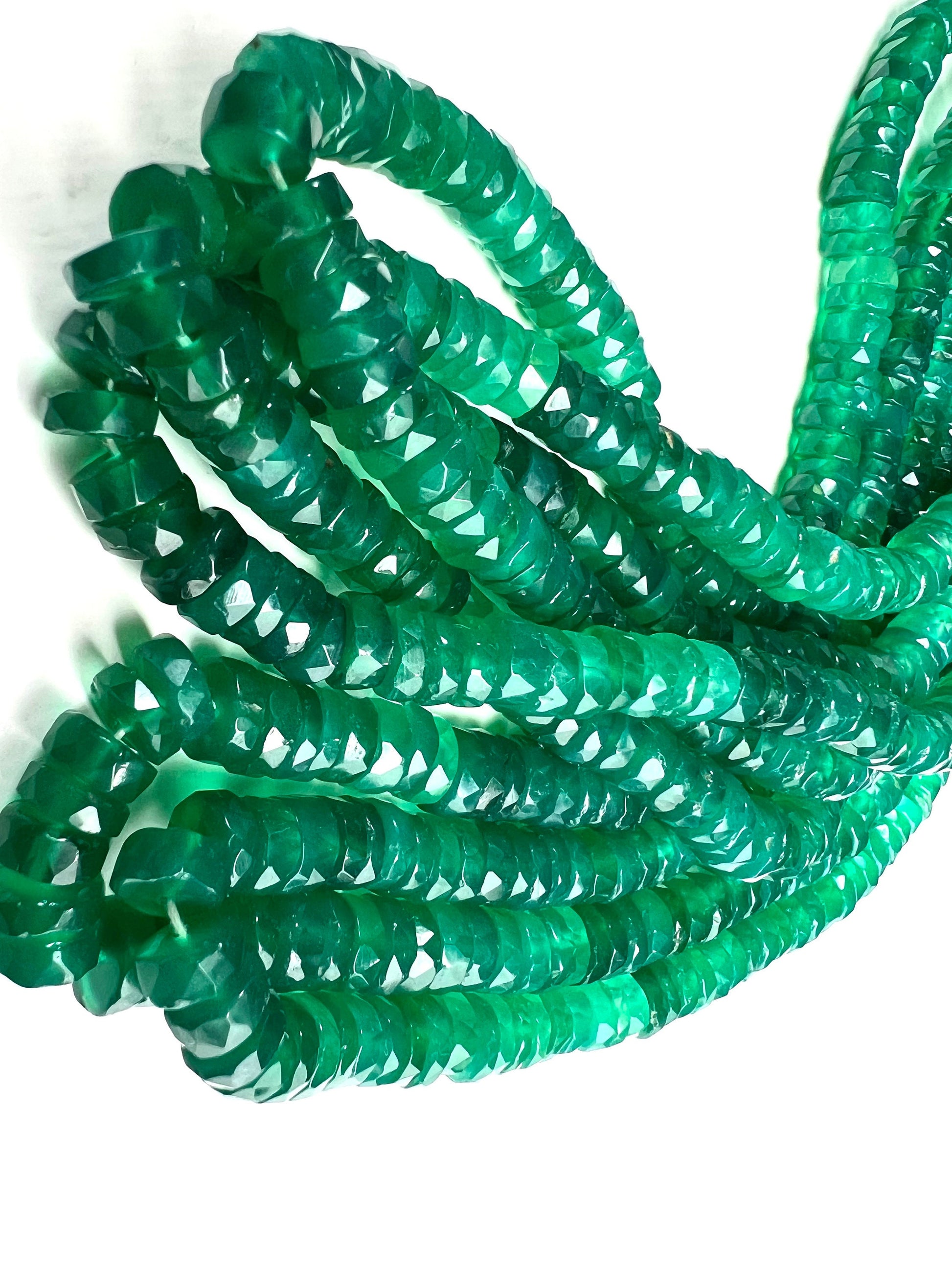 Natural Green Onyx shaded Faceted tyre heishi 7-7.5mm beads AAA quality beautiful green beauty beads 4”,8” strand