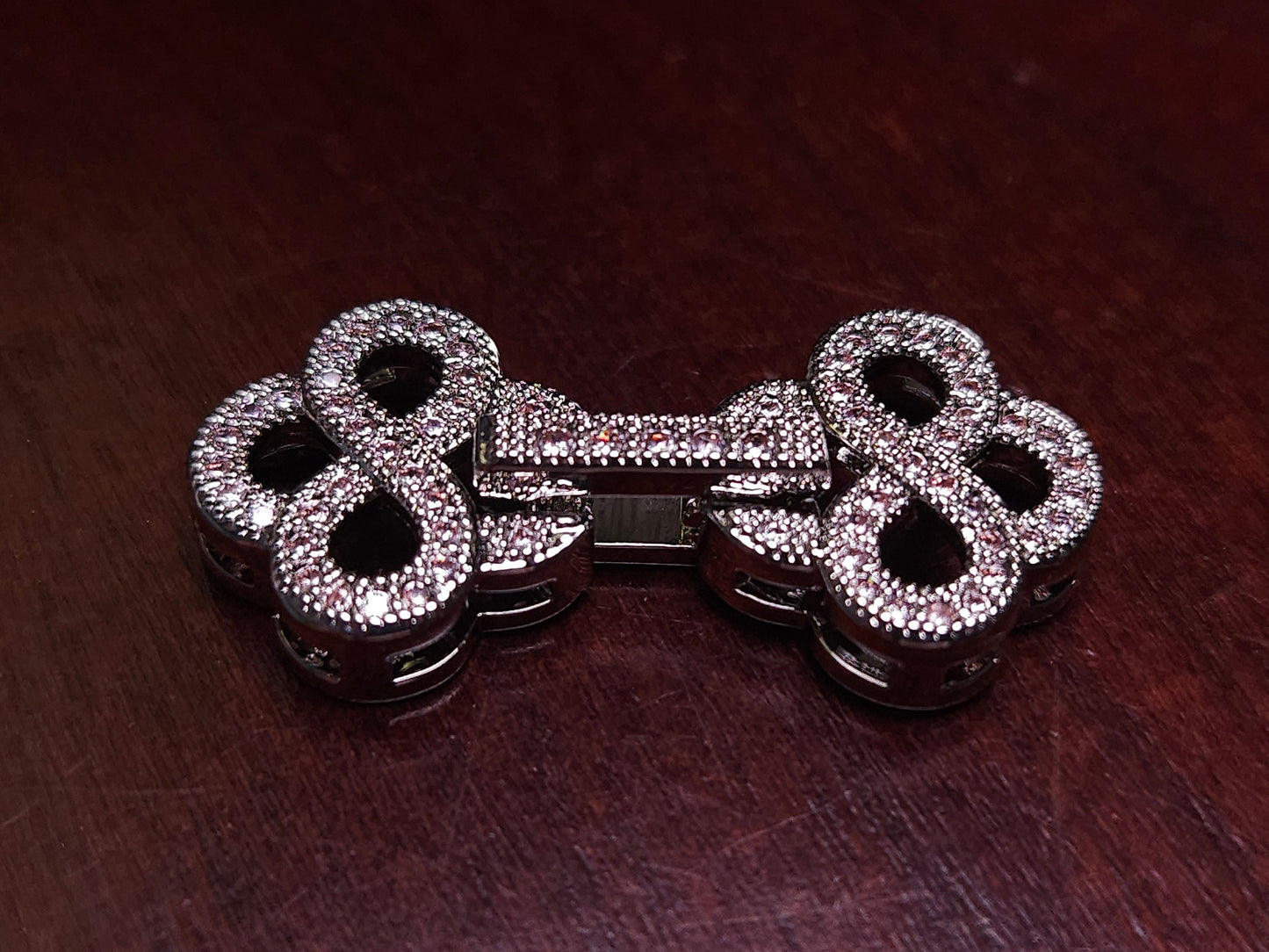 Cubic Zirconia CZ micro Pave Diamond Style sterling silver rhodium Fancy Clasp 12x27mm long. High End Jewelry Making, Folding clasp