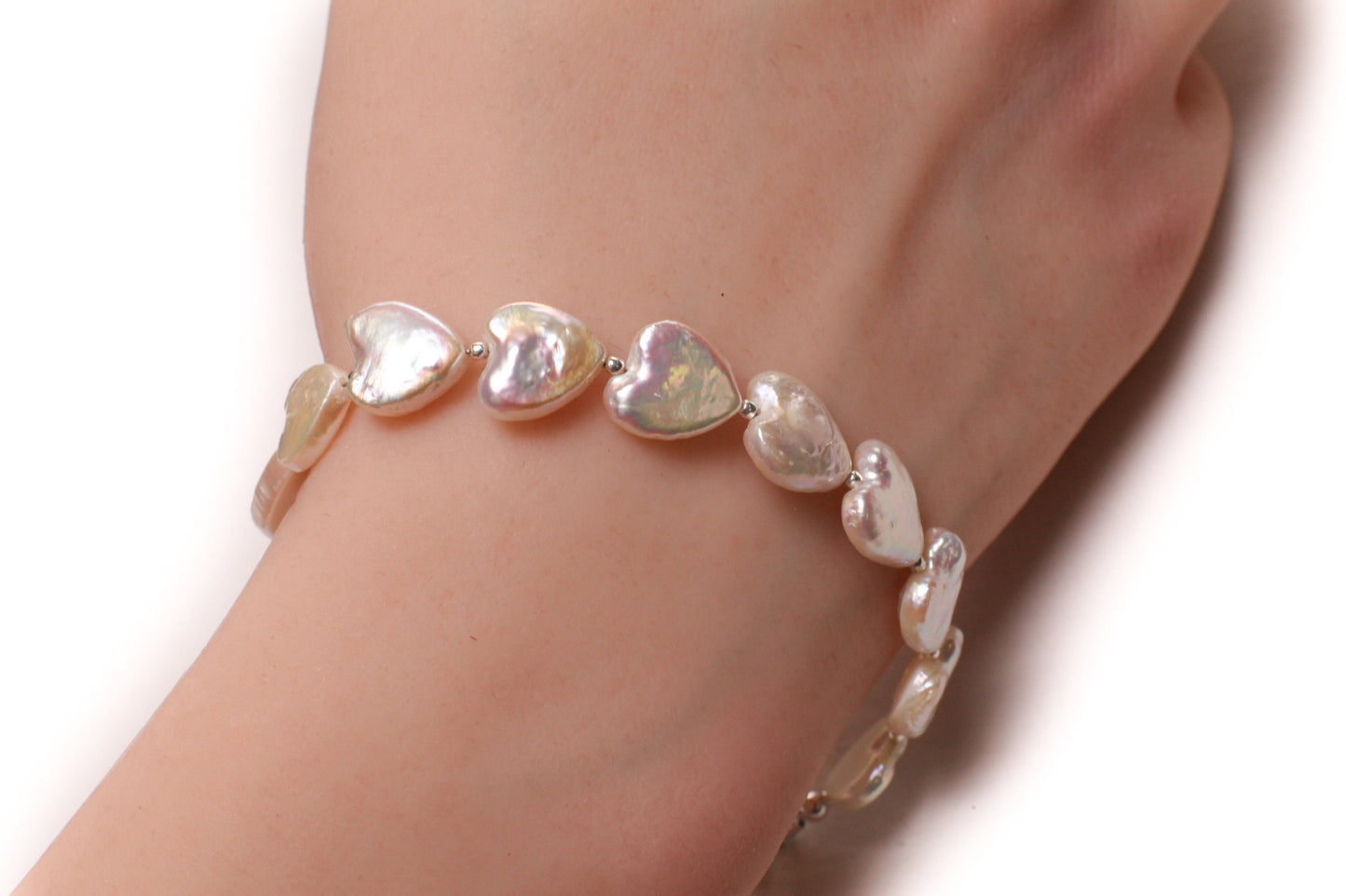 Genuine Freshwater Pearl Heart Shape 10-11mm Bracelet in 925 Sterling Silver or 14K Gold Filled Clasp and 1" Extension Chain