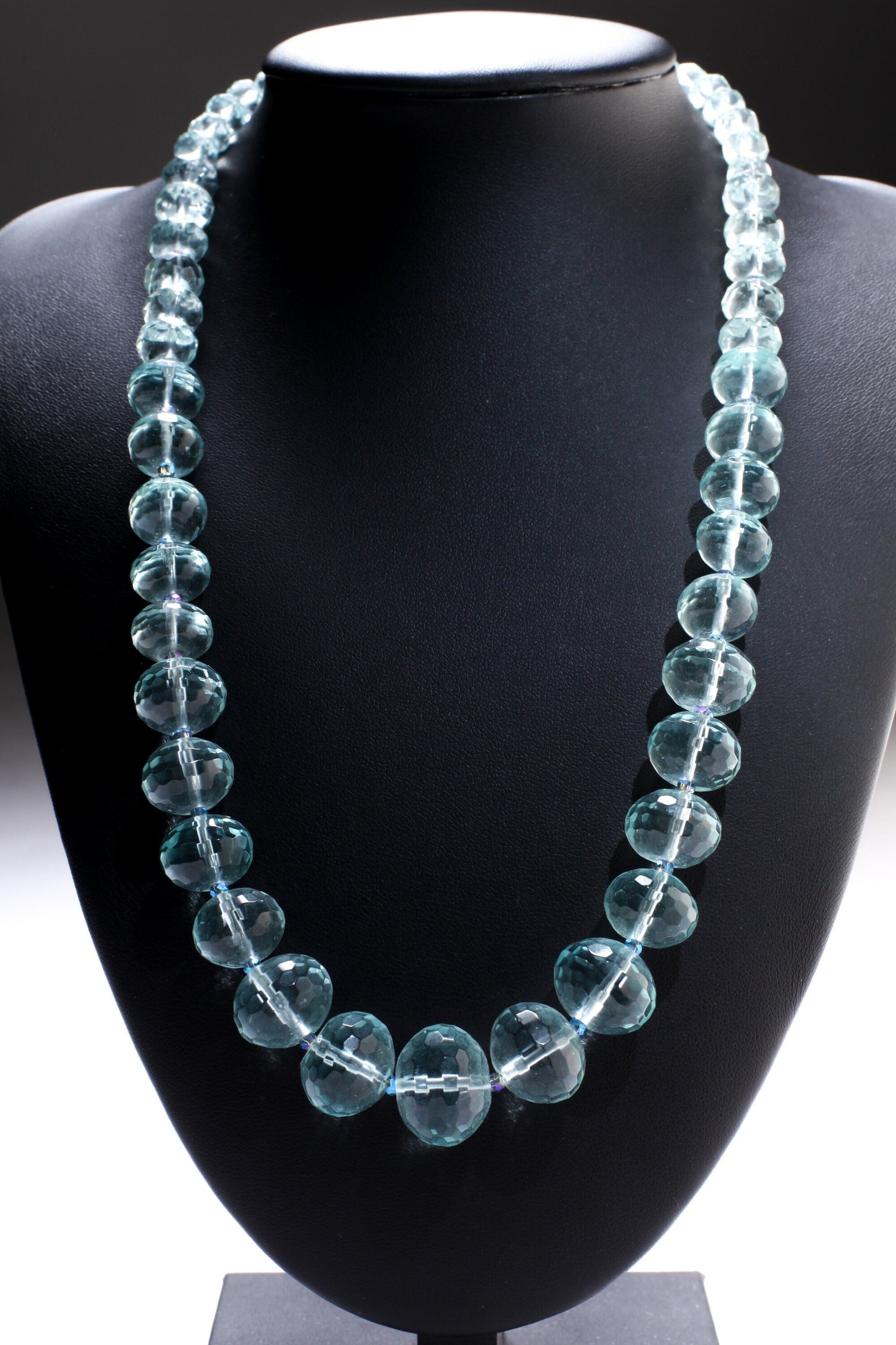 Aqua Quartz Faceted Graduated Rondelle 20.5&quot; Necklace, silver Toggle Clasp, Gift for her