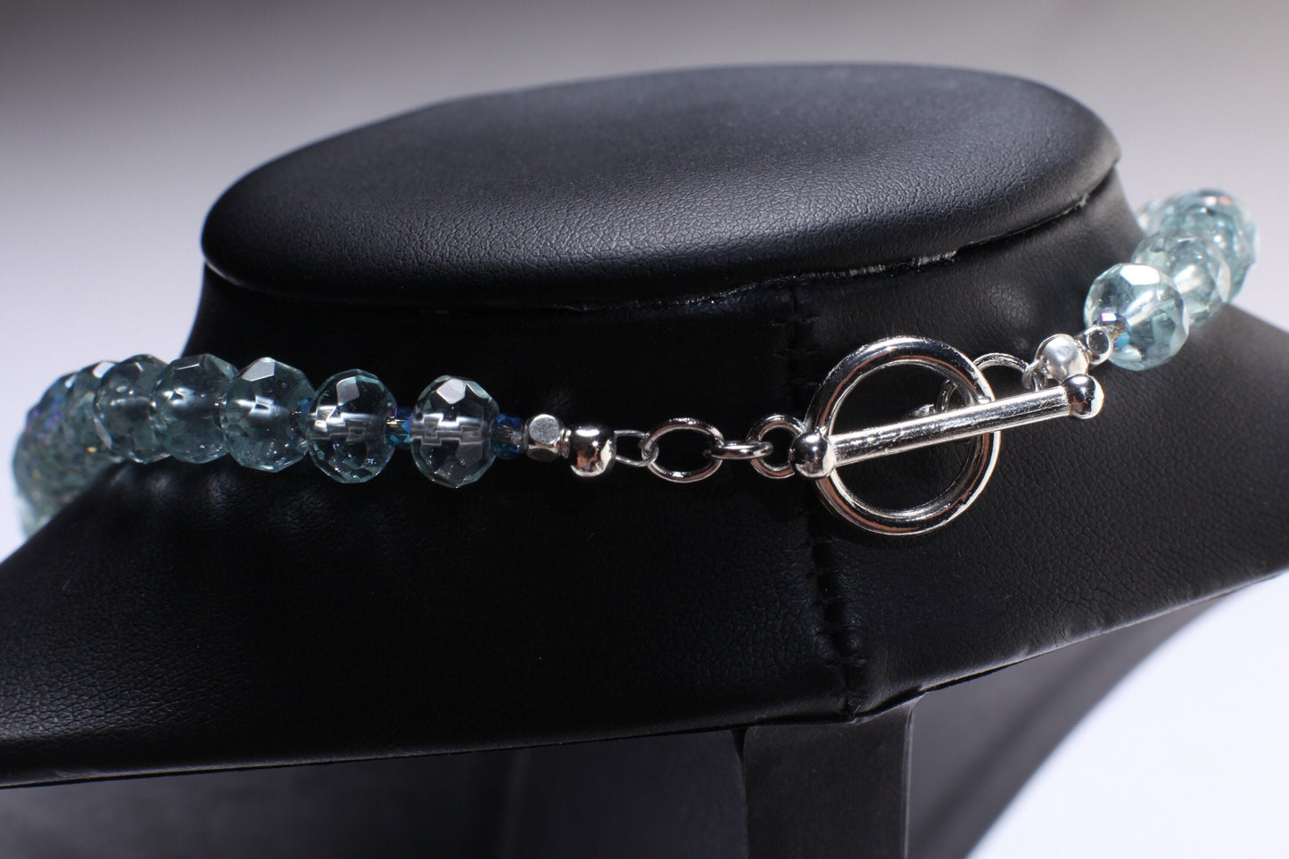 Aqua Quartz Faceted Graduated Rondelle 20.5&quot; Necklace, silver Toggle Clasp, Gift for her