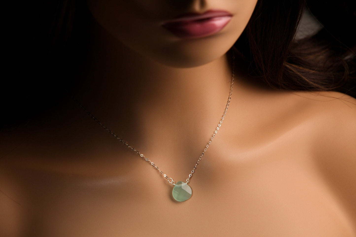 Aqua Chalcedony Faceted Heart Briolette Teardrop AAA Quality 13.5mm Cut Gems in 925 Sterling Silver Necklace valentines gift