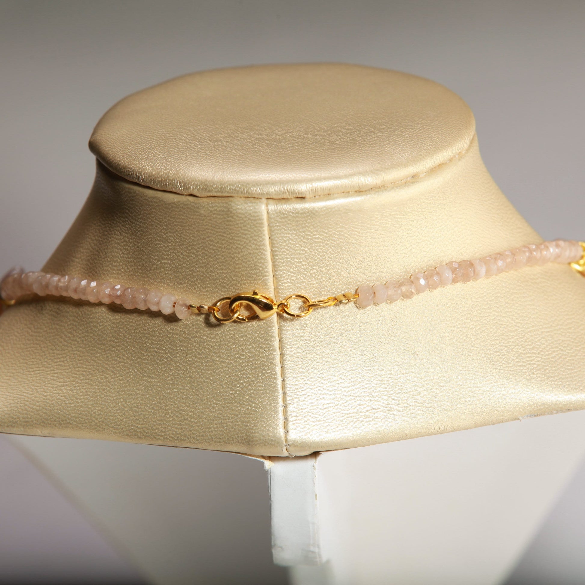 8x10mm Faceted Peach Moonstone Nugget Wire Wrapped with 12mm Freshwater Pearl Coin shape Necklace 20"