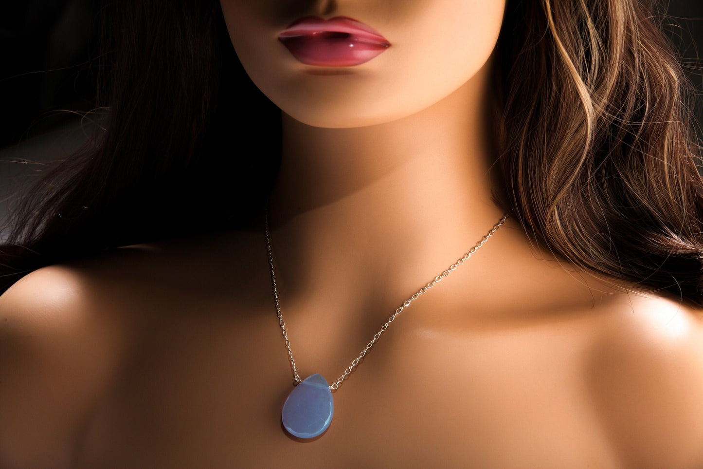 Chalcedony Faceted large Pear Drop 22x30mm, Natural Gemstones in 925 Sterling Silver Chain or 14K Gold Filled Chain
