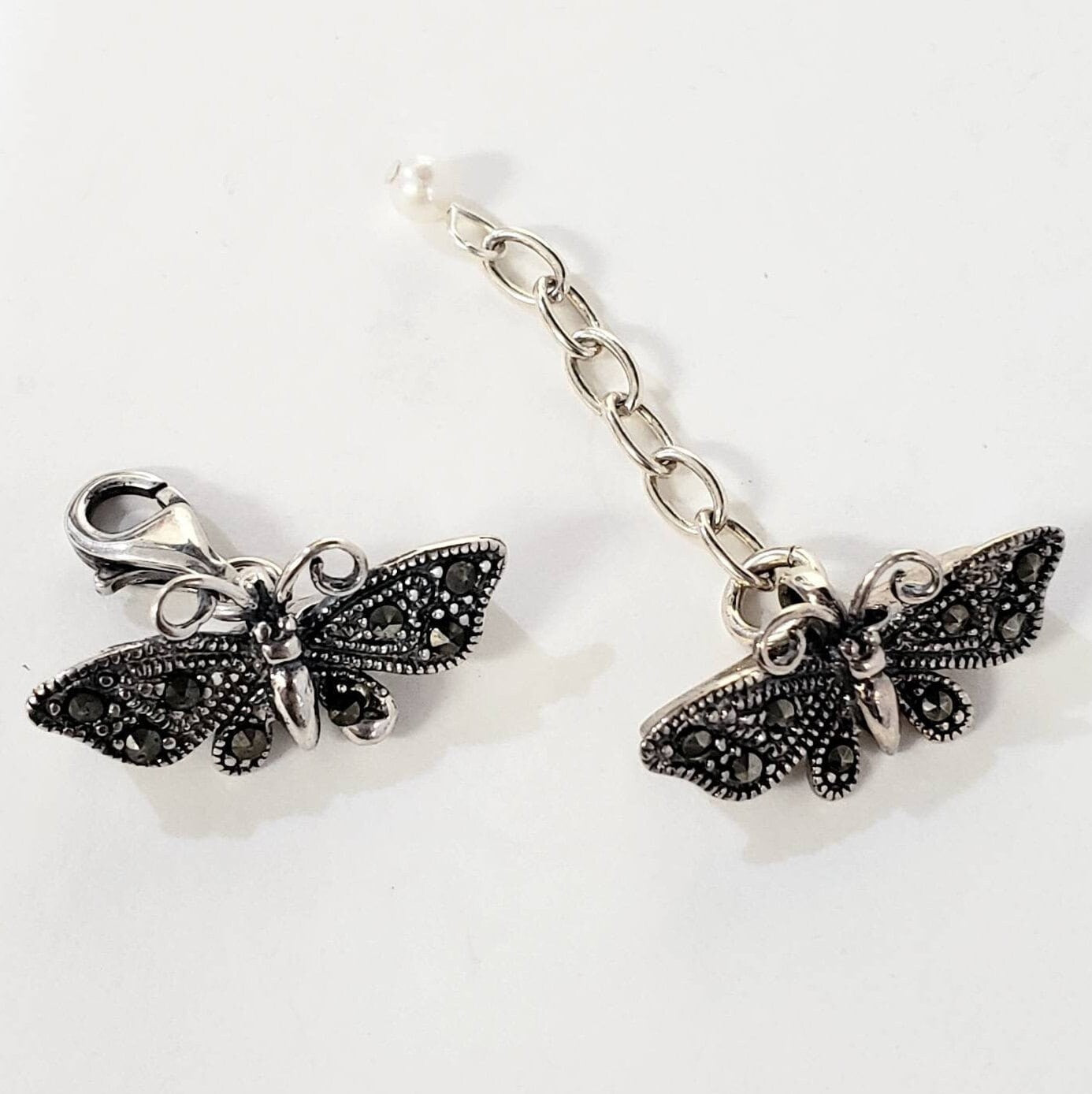 Marcasite 925 sterling silver multi strand 7 loop butterfly extensions clasp, 21mm long necklace bracelet making vintage clasp, 2 pcs,1 set