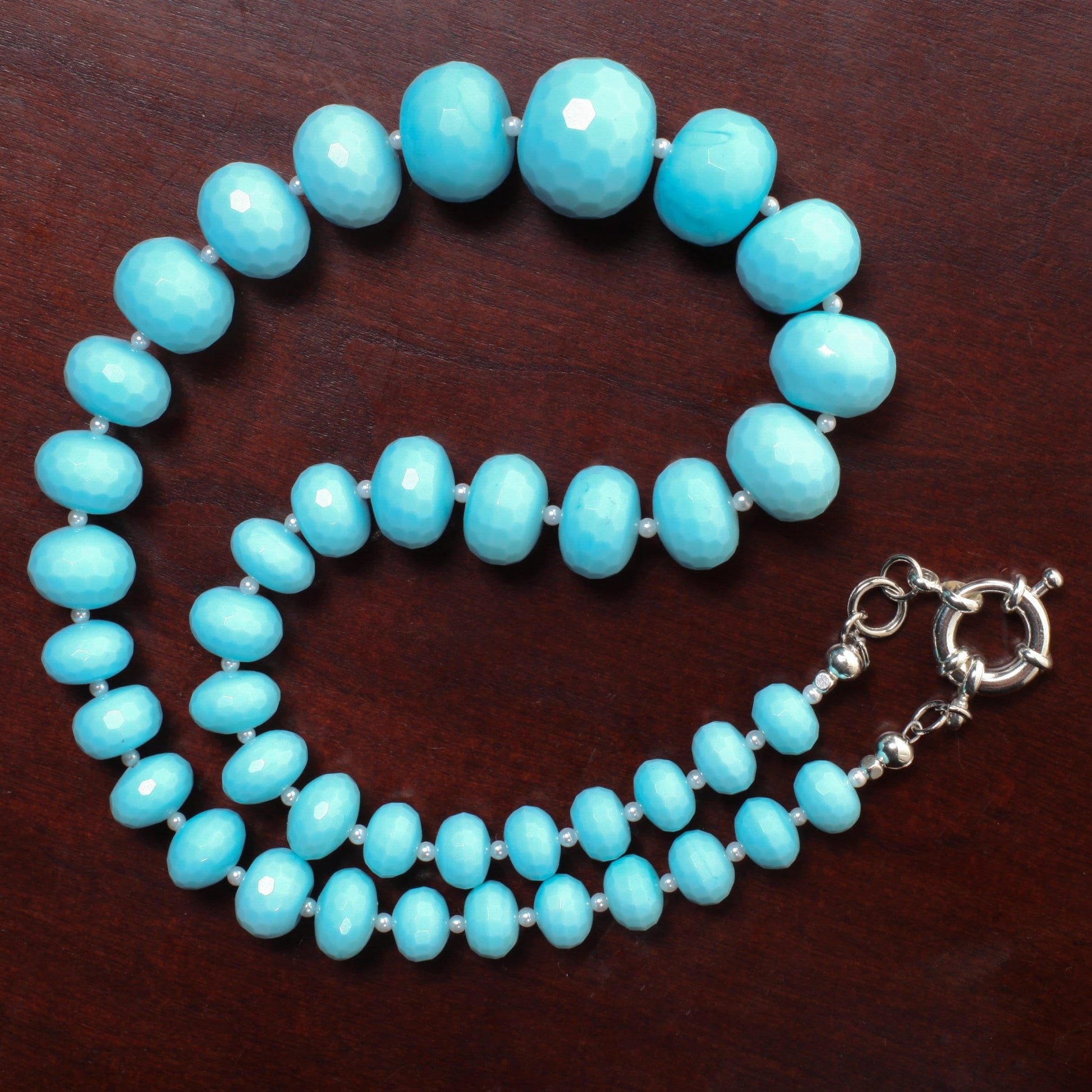 Turquoise Blue Quartz Faceted Graduated Rondelle 20.5&quot; Necklace