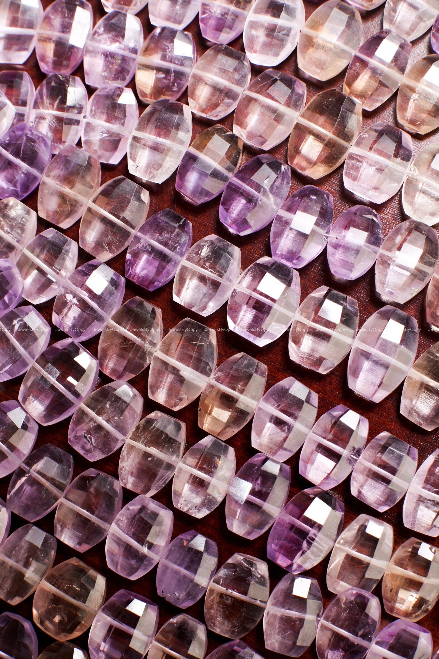 Natural Ametrine Faceted Trapezoid 10x14-12x16mm Purple Yellow Middle Drilled Beads 8&quot; Strand