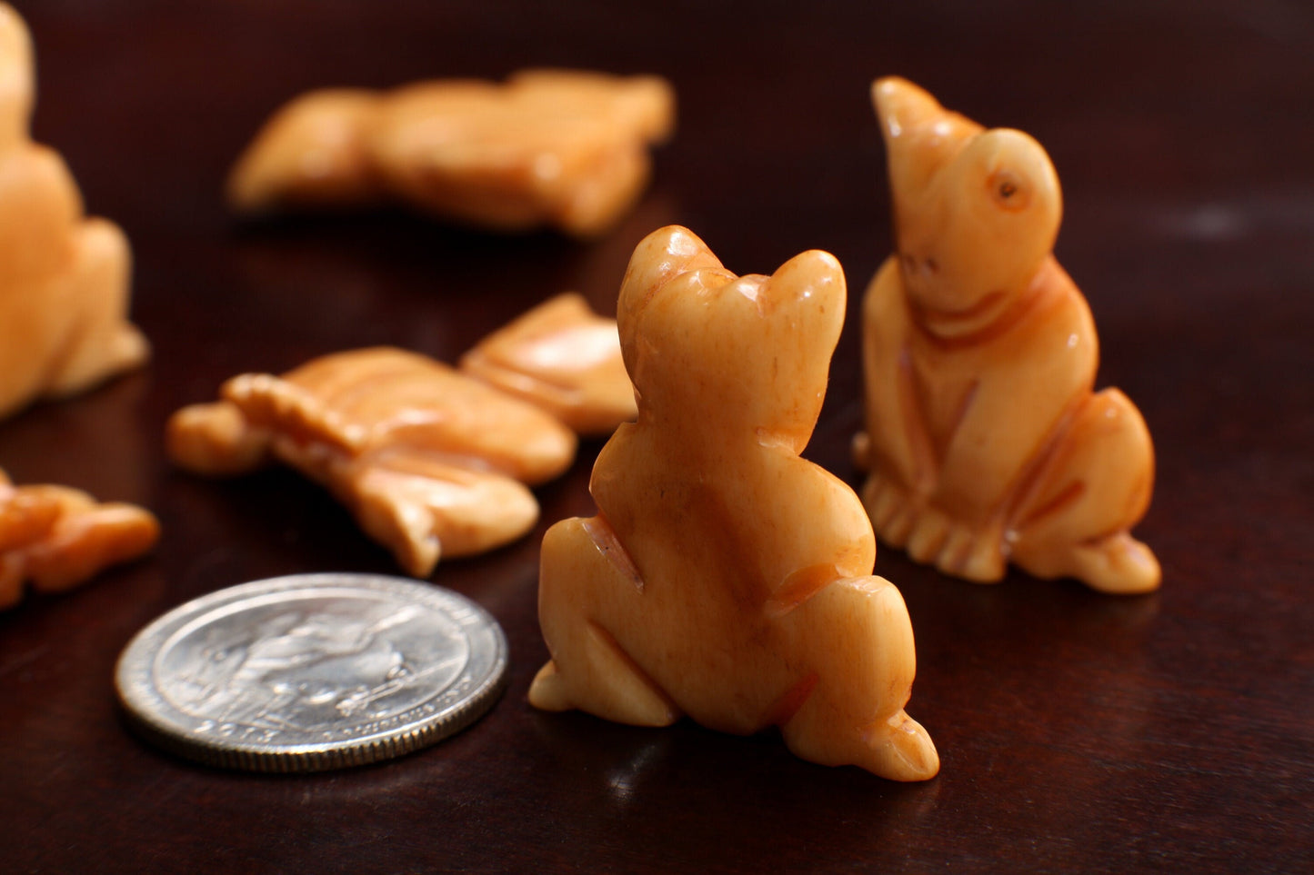 Carved Buffalo Bone Frog, 26x29mm Hand Crafted Double Sided Animal Figurine Drilled Bead, Art Deco