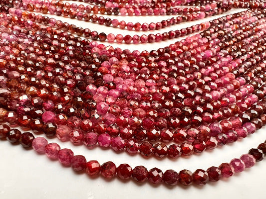 Natural Ruby 3.5mm Faceted round red pink Ombre Shaded Gemstone Beads for jewelry Making 12.5” strand