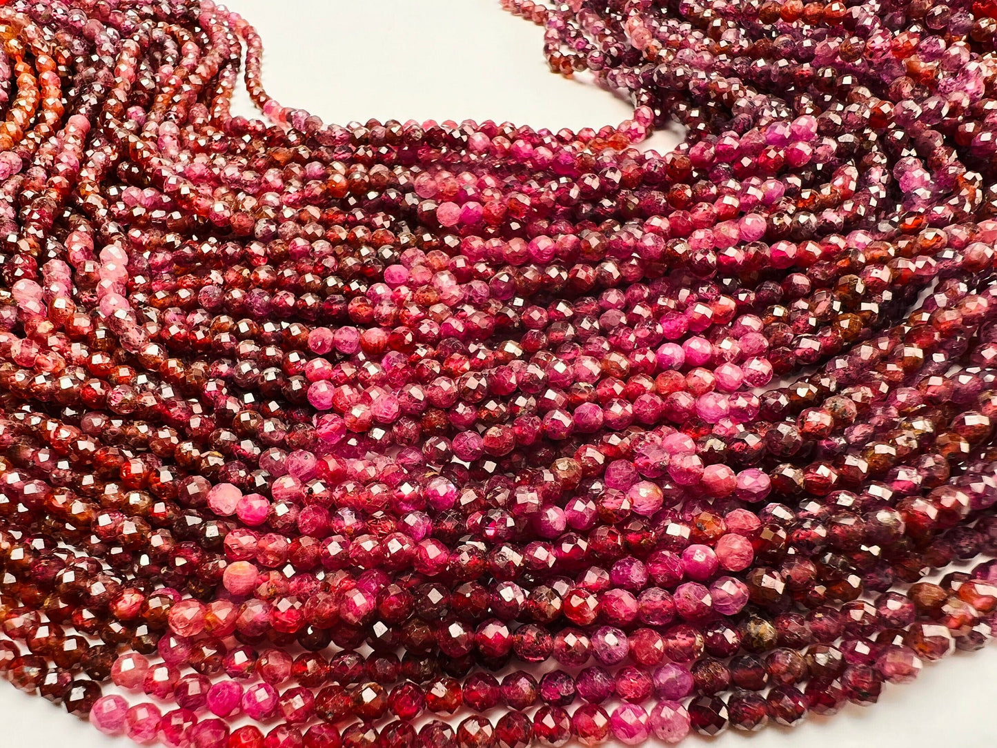 Natural Ruby 3.5mm Faceted round red pink Ombre Shaded Gemstone Beads for jewelry Making 12.5” strand