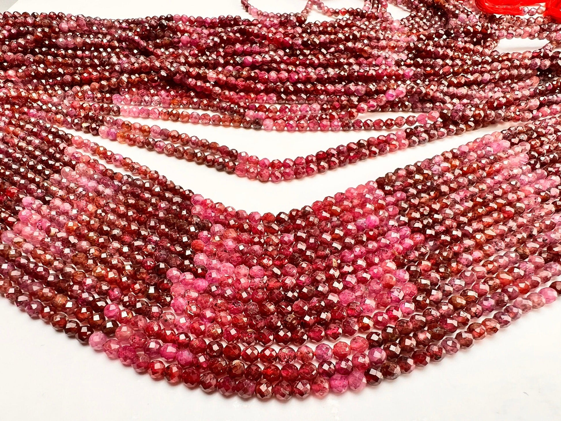 Natural Ruby 3.5mm Faceted round red pink Ombre Shaded Gemstone Beads for jewelry Making 12.5” strand