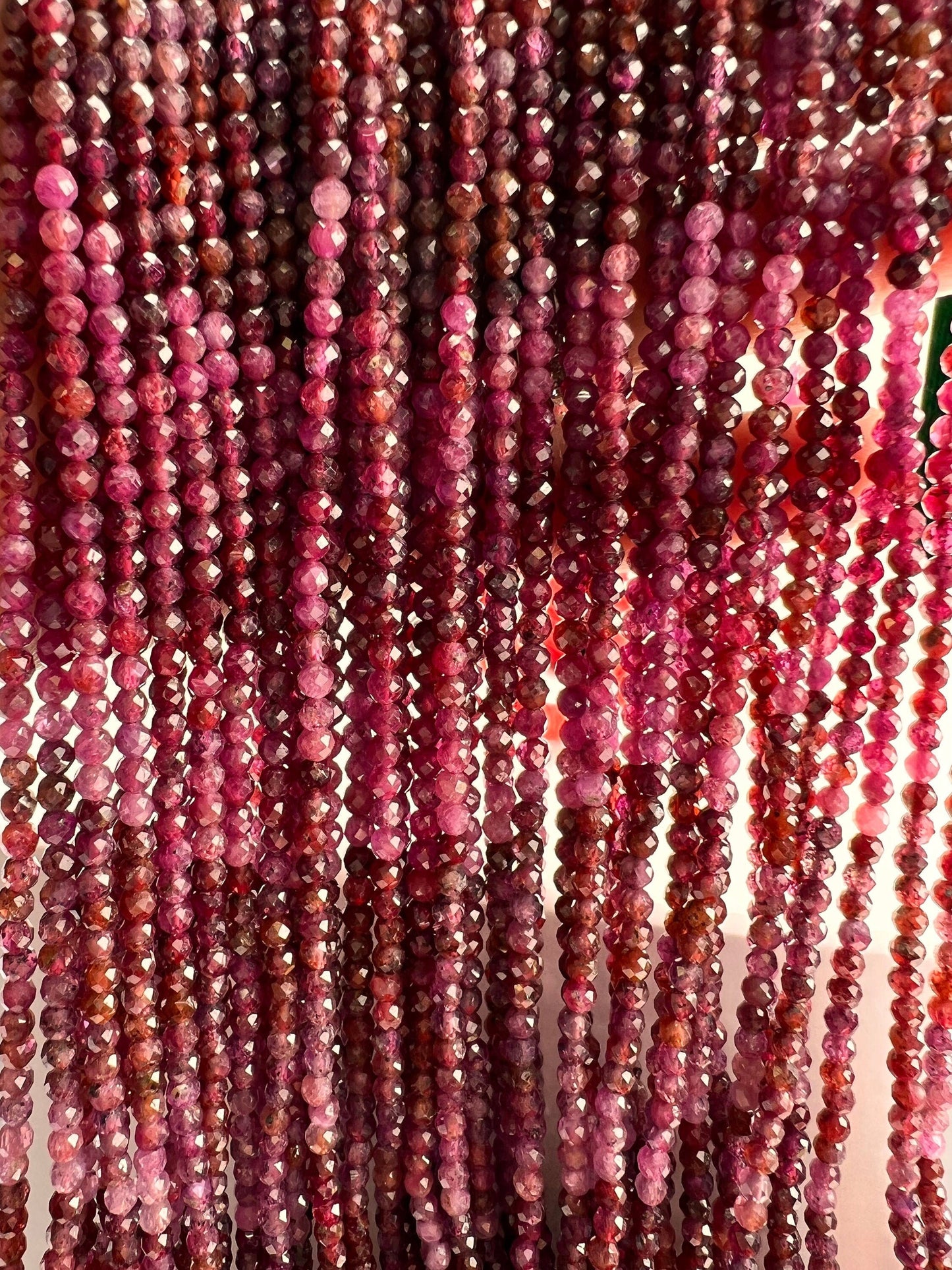 Natural Ruby 3.5mm Faceted round red pink Ombre Shaded Gemstone Beads for jewelry Making 12.5” strand