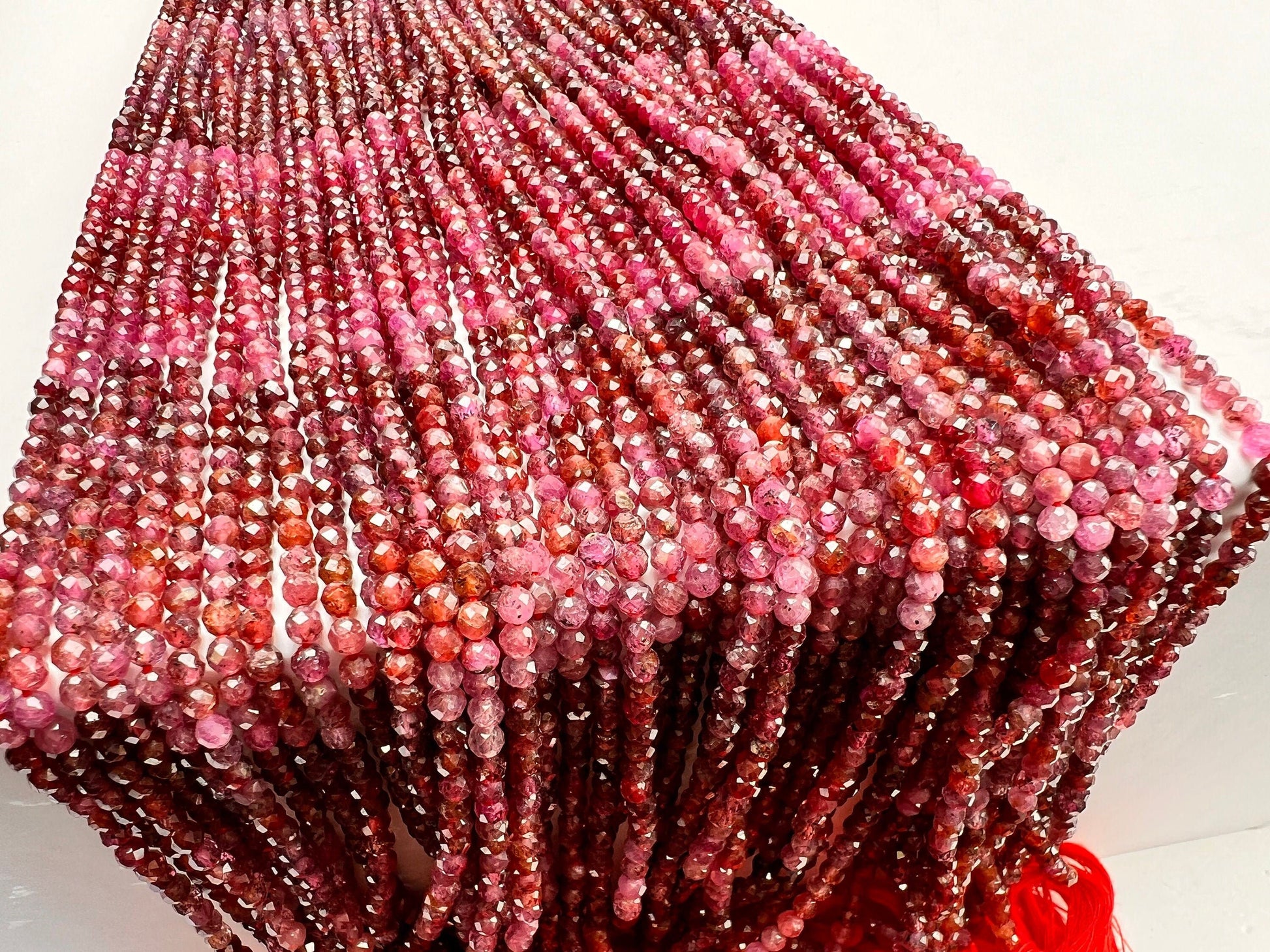 Natural Ruby 3.5mm Faceted round red pink Ombre Shaded Gemstone Beads for jewelry Making 12.5” strand