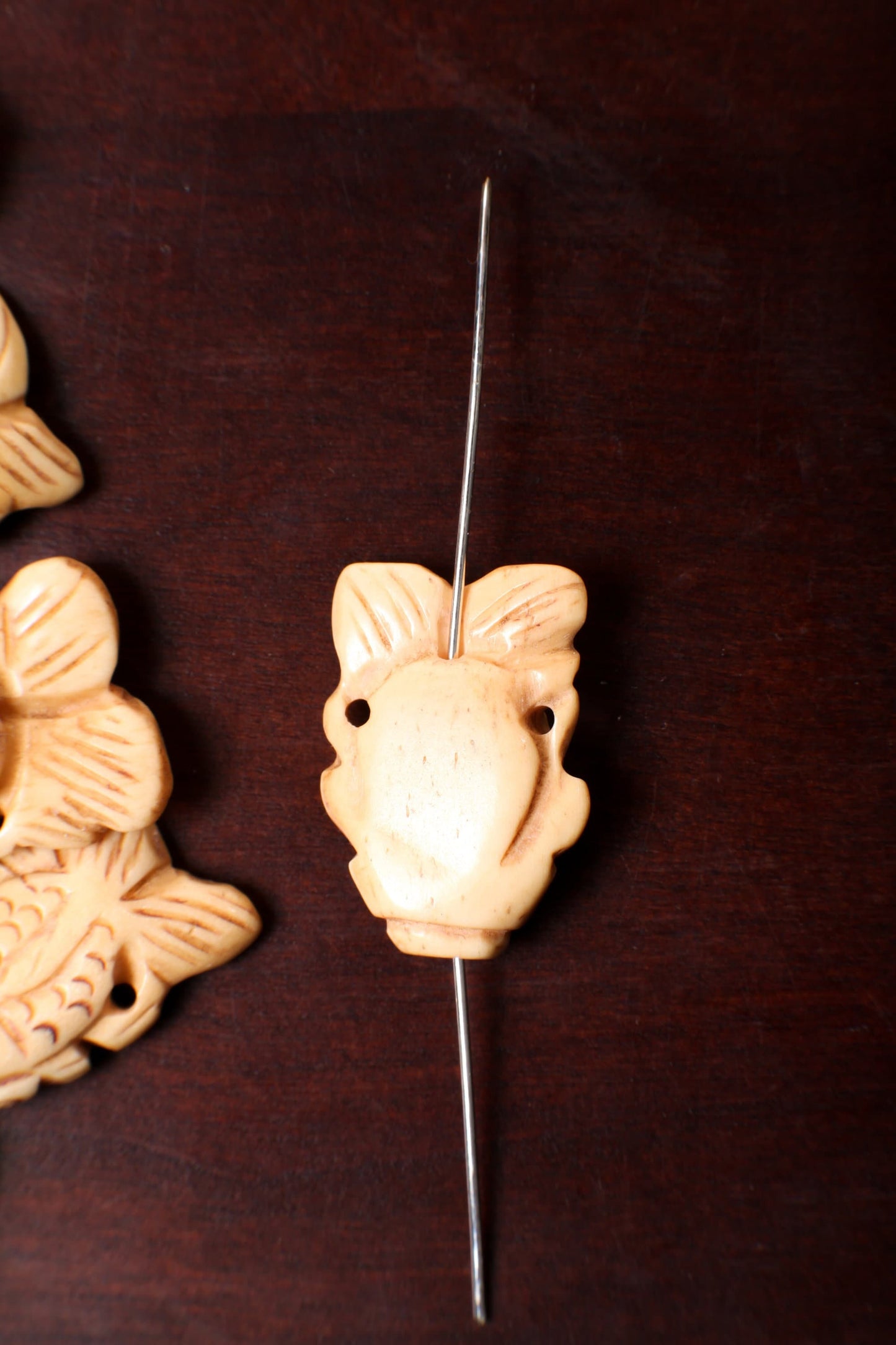 Carved Buffalo Bone Gold Fish, Tropical Fish 18x25mm, Hand Crafted Animal Figurine Drilled Bead, Art Deco