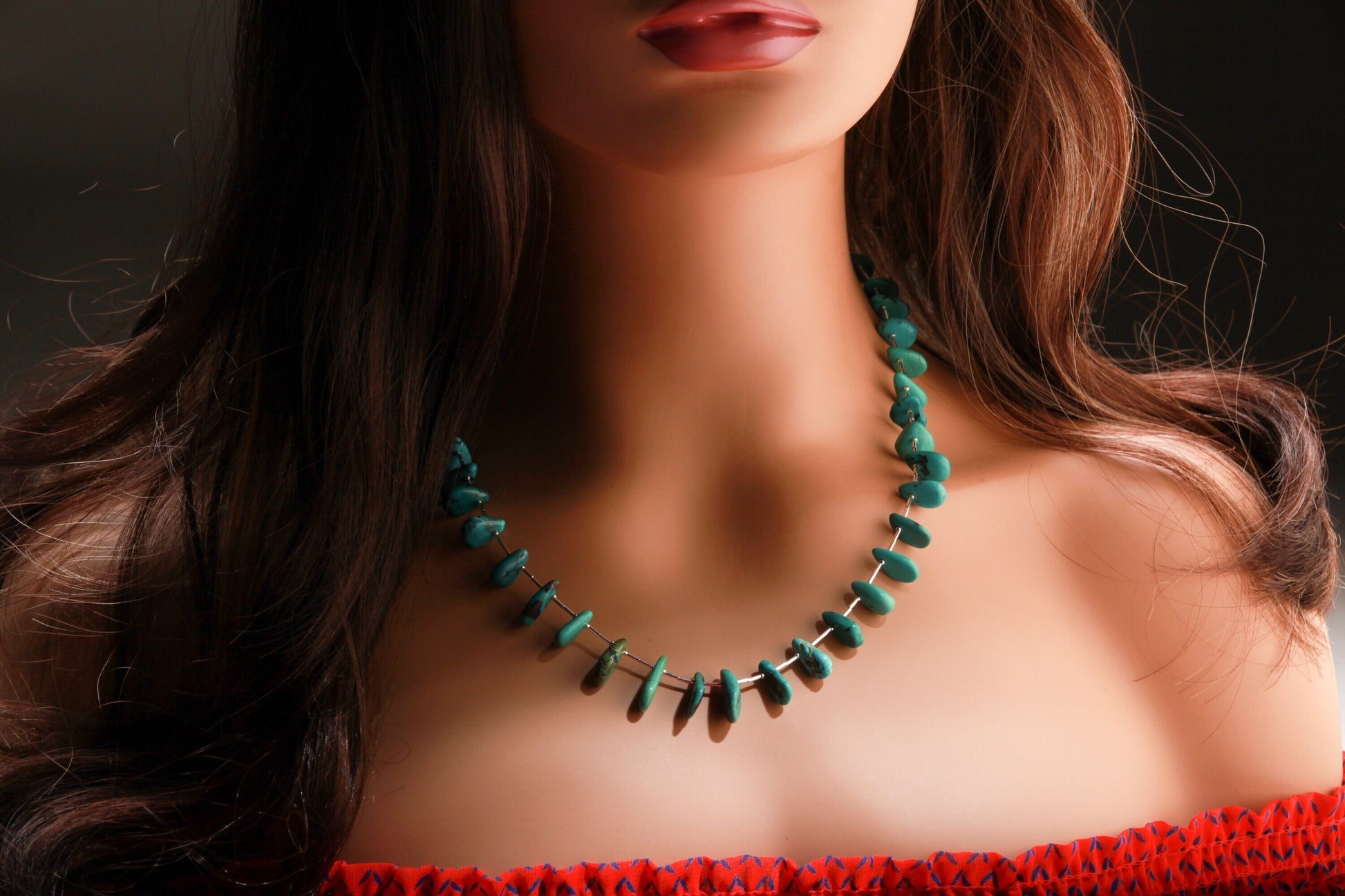 Natural Tibetan Turquoise Teardrop Necklace with 925 Sterling Silver Clasp and Liquid Silver 21&quot; Navajo Fetish Necklace