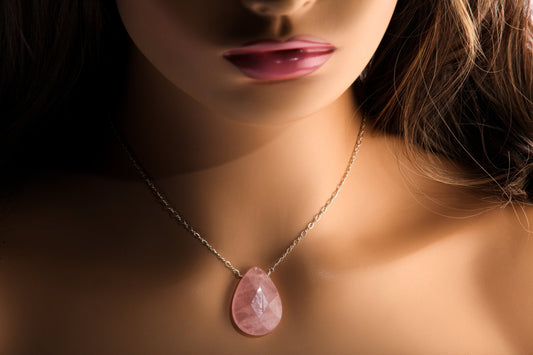 Madagascar Rose Quartz Faceted Pear Drop 18x25mm, Natural Gemstones in 925 Sterling Silver Chain or 14K Gold Filled Chain