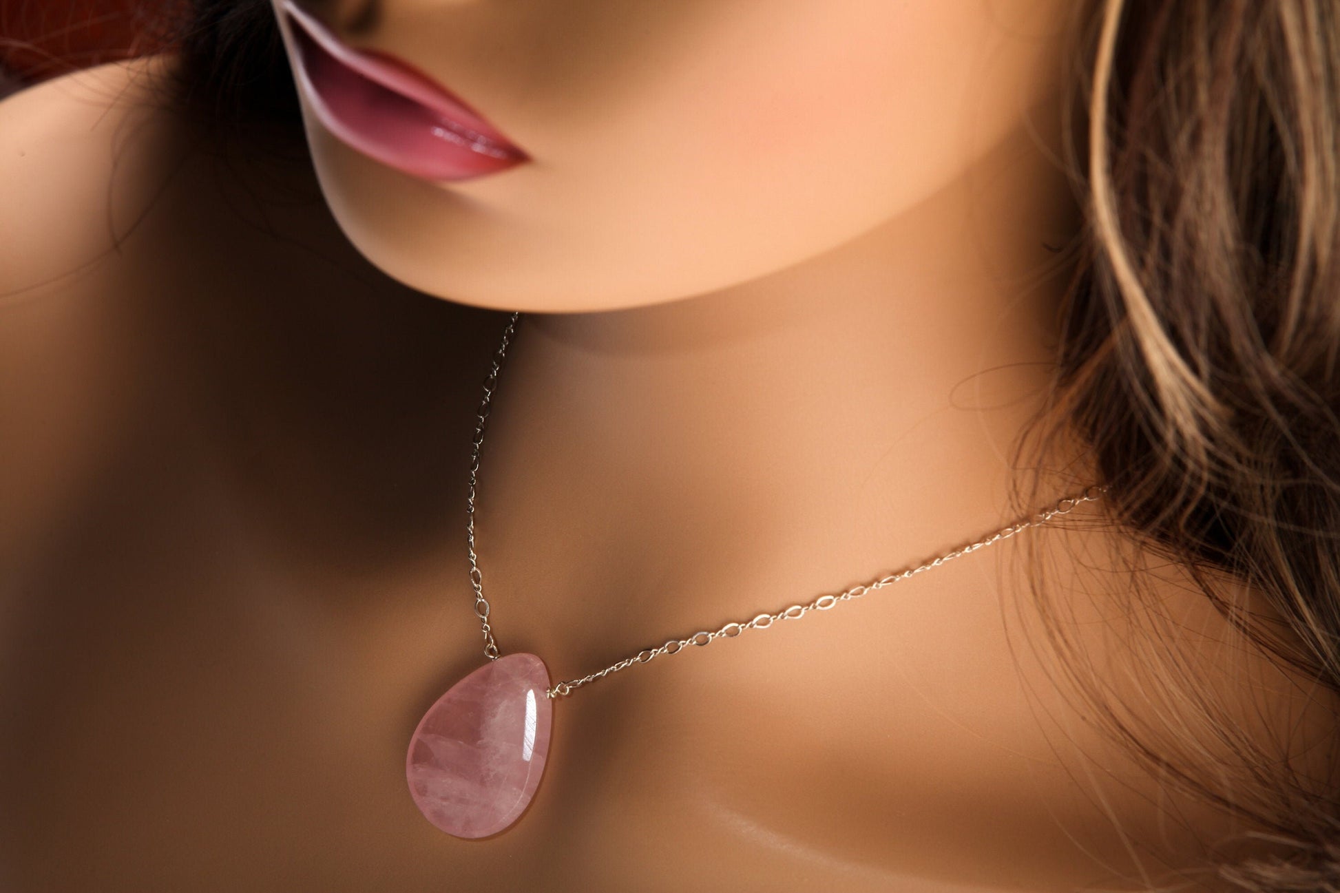 Madagascar Rose Quartz Faceted Pear Drop 18x25mm, Natural Gemstones in 925 Sterling Silver Chain or 14K Gold Filled Chain