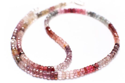 Multi Spinel Rondelle, Natural Shaded AAA 4mm Micro Cut Faceted multi Spinel Roundel with 925 Sterling Silver or Gold Filled Clasp Necklace