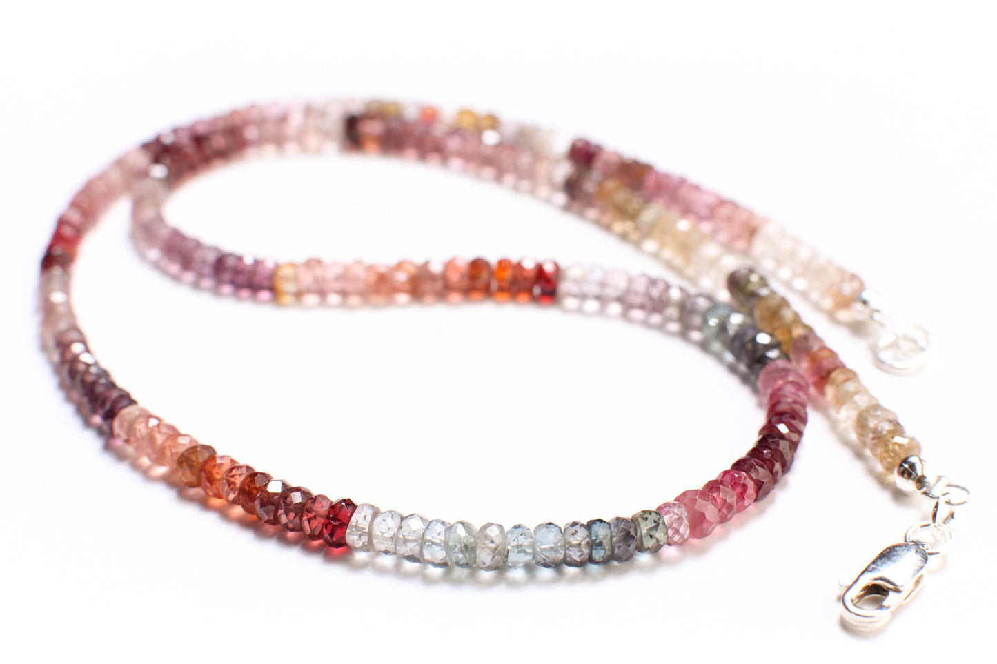 Multi Spinel Rondelle, Natural Shaded AAA 4mm Micro Cut Faceted multi Spinel Roundel with 925 Sterling Silver or Gold Filled Clasp Necklace