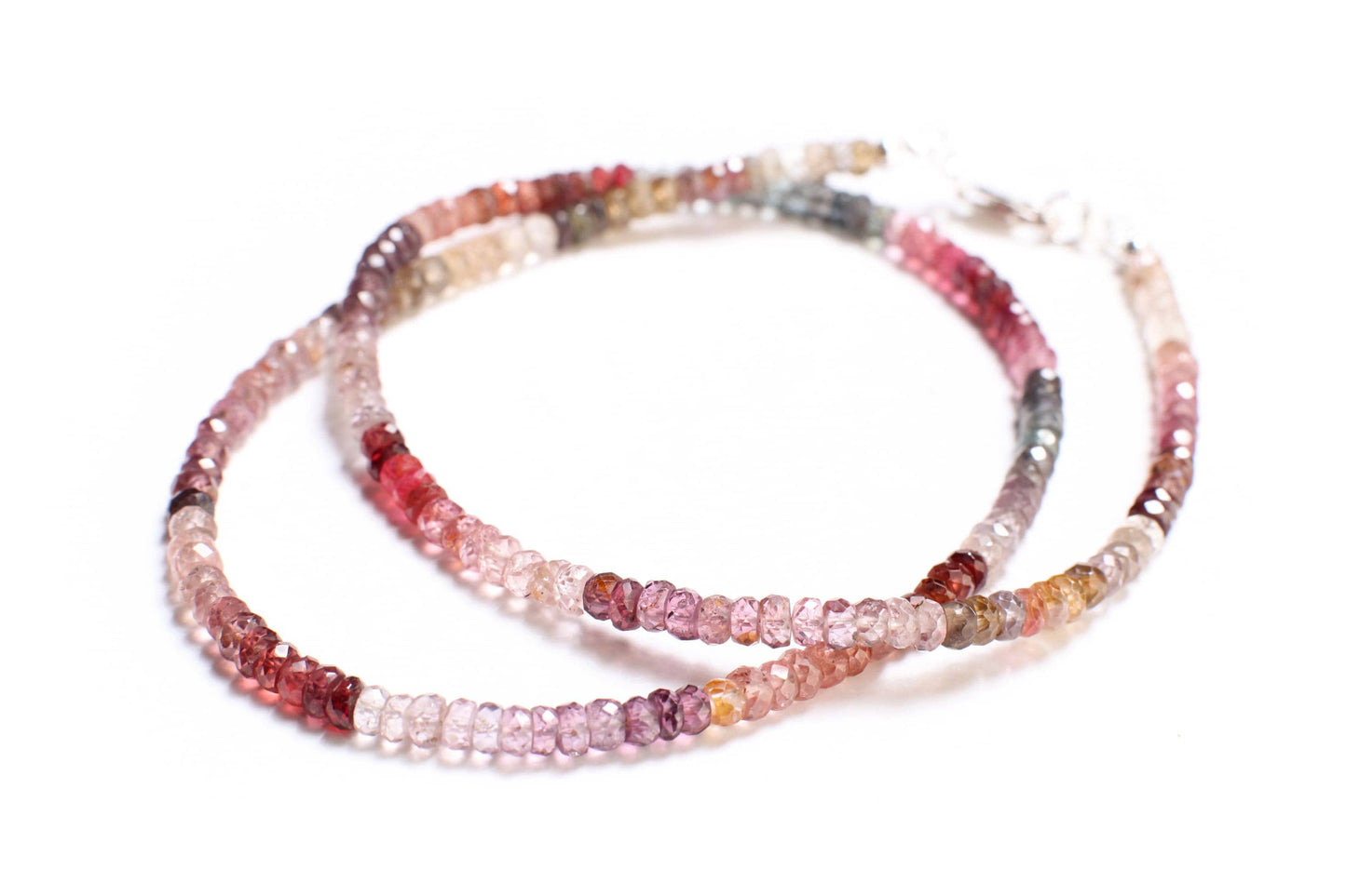 Multi Spinel Rondelle, Natural Shaded AAA 4mm Micro Cut Faceted multi Spinel Roundel with 925 Sterling Silver or Gold Filled Clasp Necklace