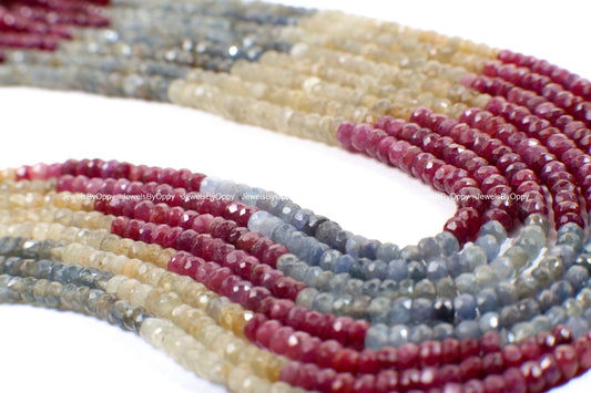 Multi Natural Sapphire 4mm Rondelle Gemstone DIY Jewelry Making Beads in 6&quot;/13&quot; Strand