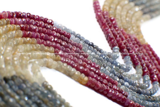 Multi Natural Sapphire 4mm Rondelle Gemstone DIY Jewelry Making Beads in 6&quot;/13&quot; Strand