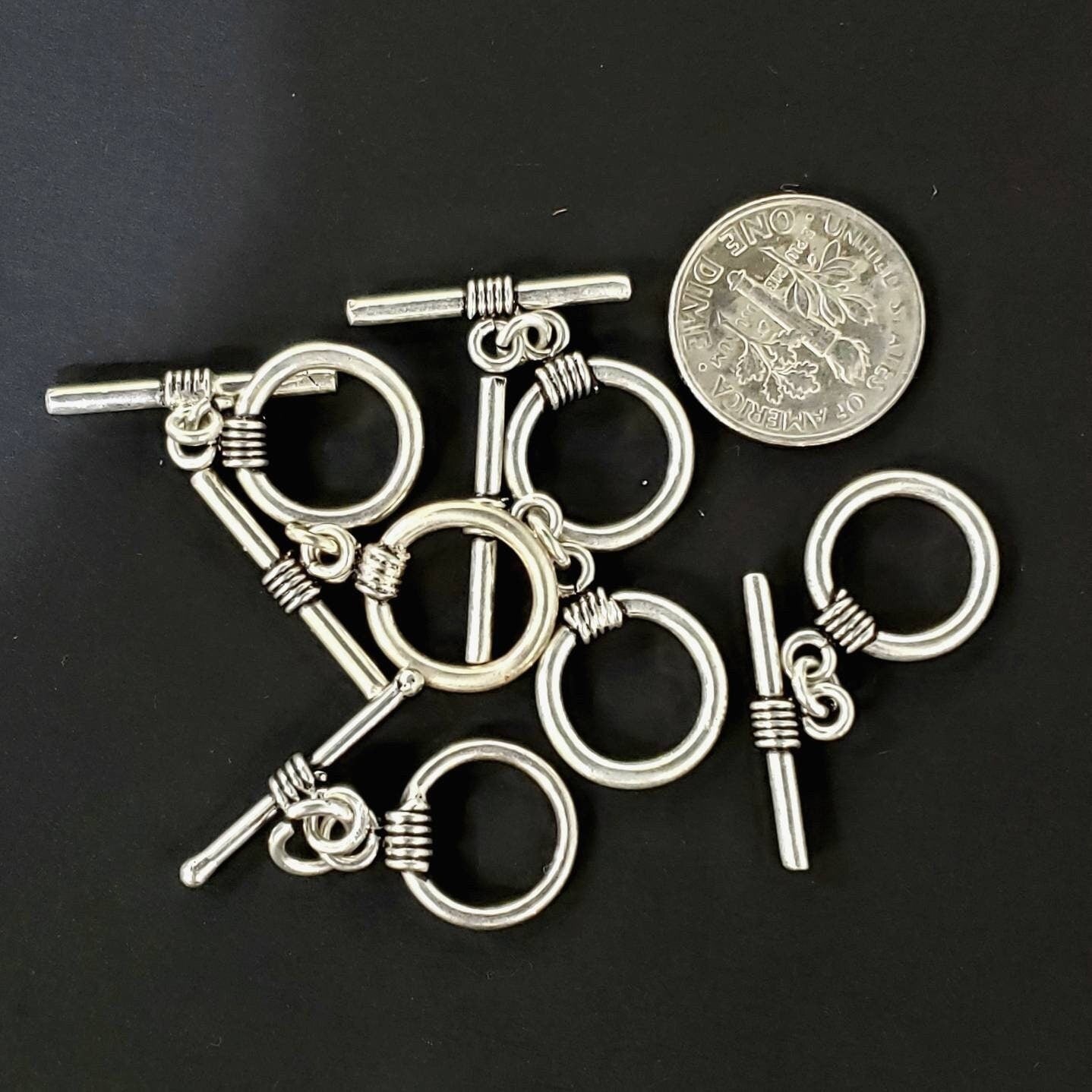 2 sets 925 sterling silver bali toggle clasp 12mm round , jewelry making necklace bracelet clasp.