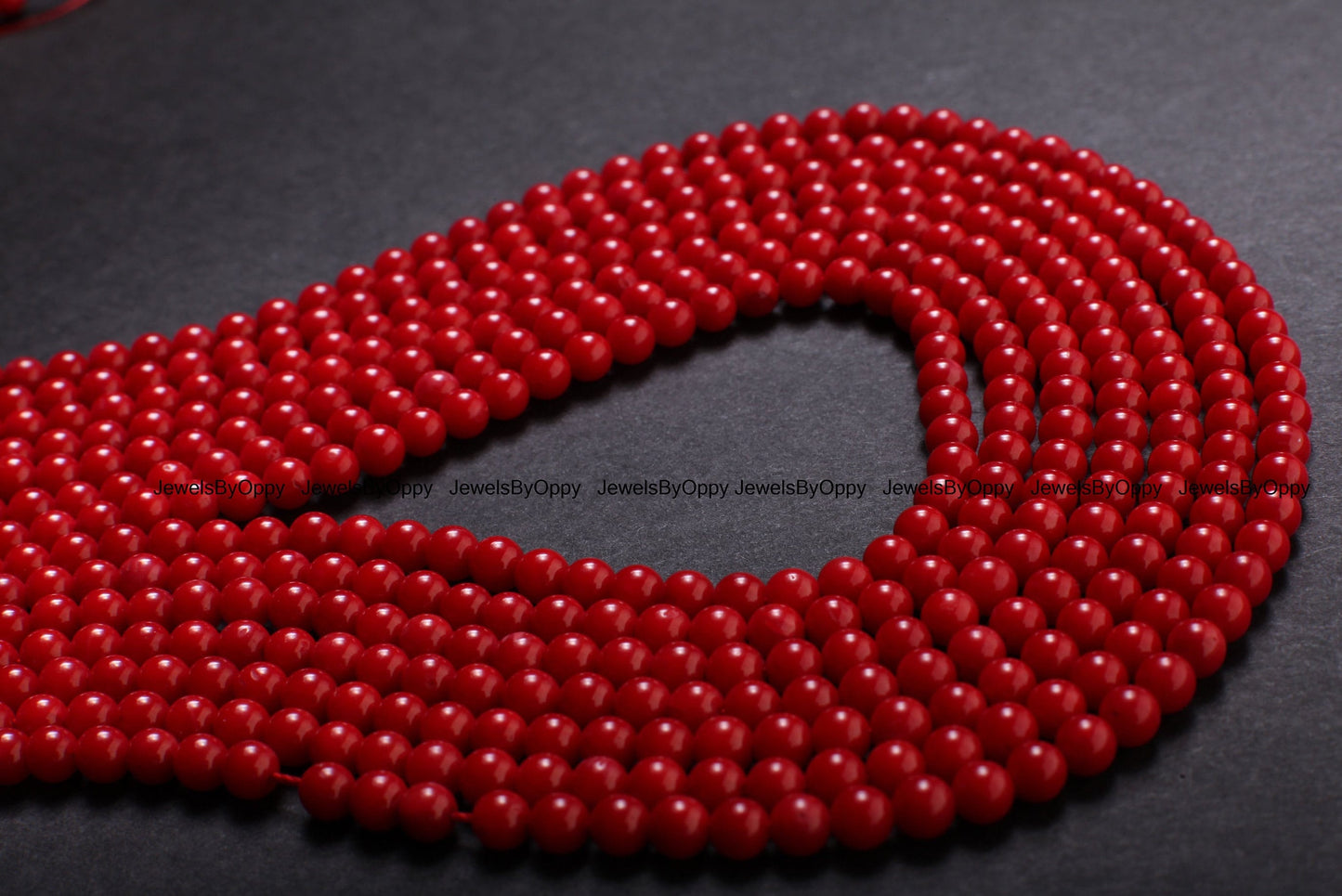 3.5-4mm Red Bamboo Coral Genuine AAA Round Beads 15.5&quot; Strand