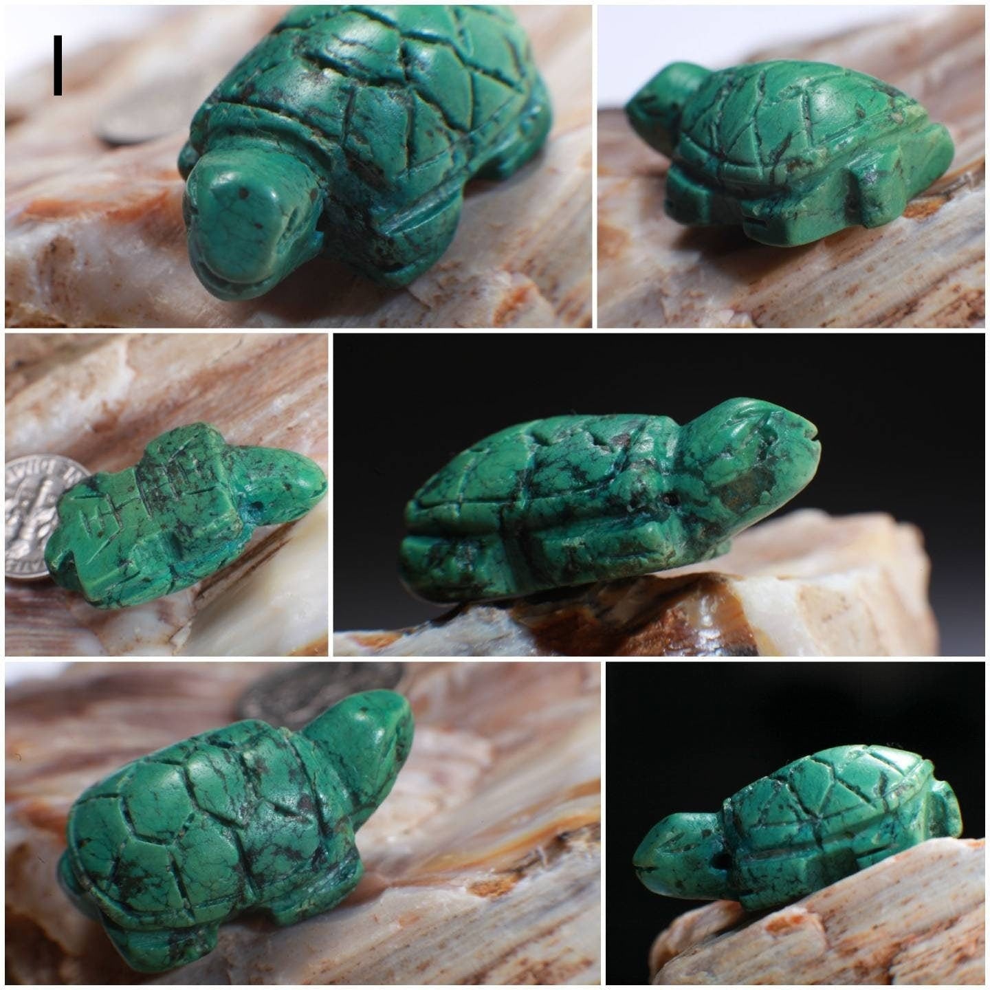 Hand Carved Natural Turquoise Sea Turtle Totem, Miniature Animals Collectible Figurines Vintage Sculpture, Old Stock