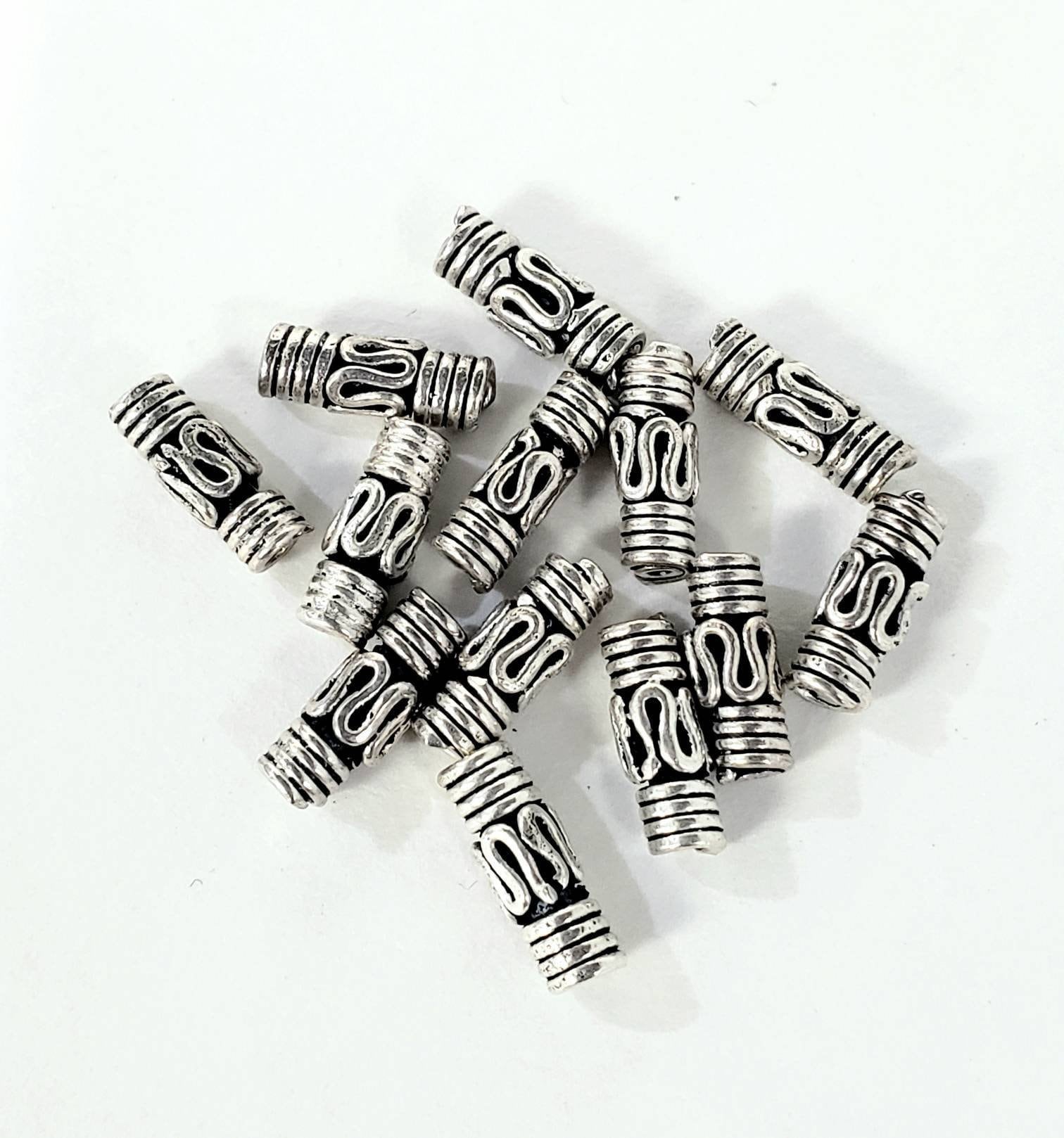 4 pcs 925 Sterling silver bali handmade vintage 9×13mm tube, pipe , spacer bead .925 silver jewelry making supplies.
