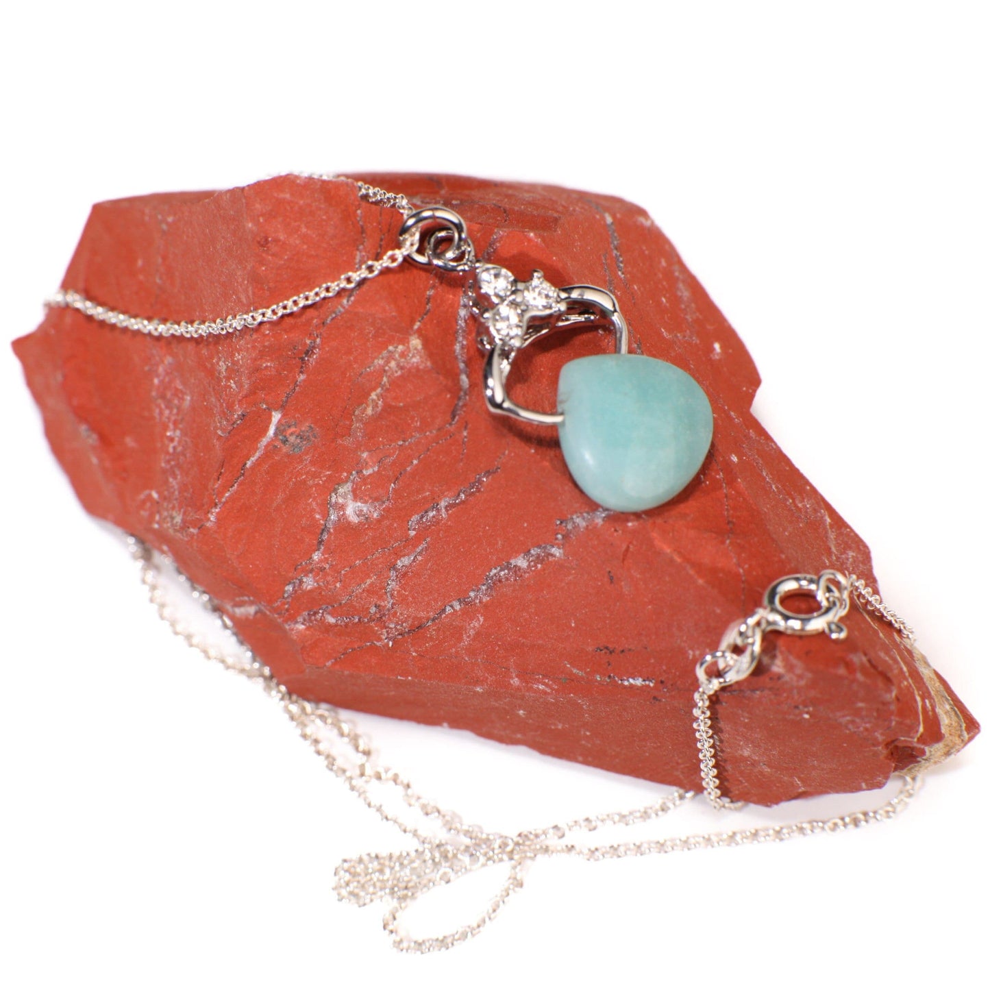 Natural Amazonite Faceted Teardrop Charm with 925 Sterling Silver Rhodium Dainty Cable Chain Necklace