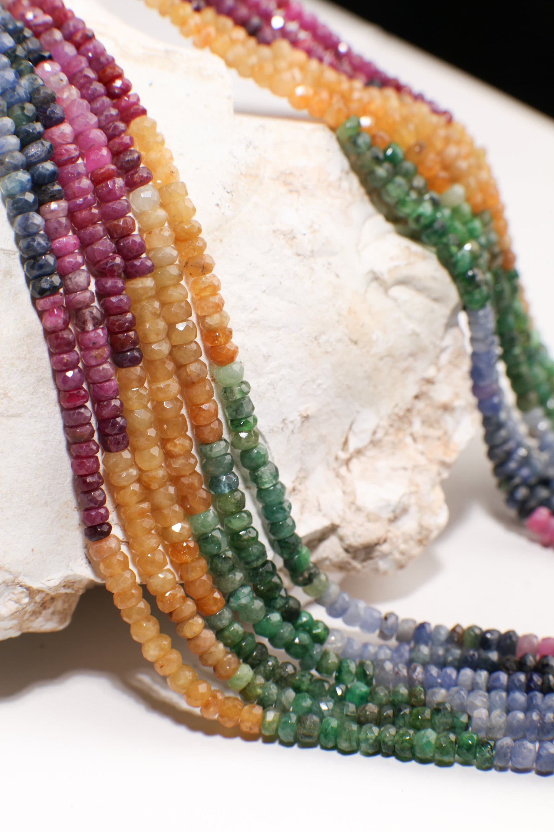 Natural Multi Sapphire 6 Line 3.5mm Faceted Roundel Gemstones 16.5" Adjustable Necklace